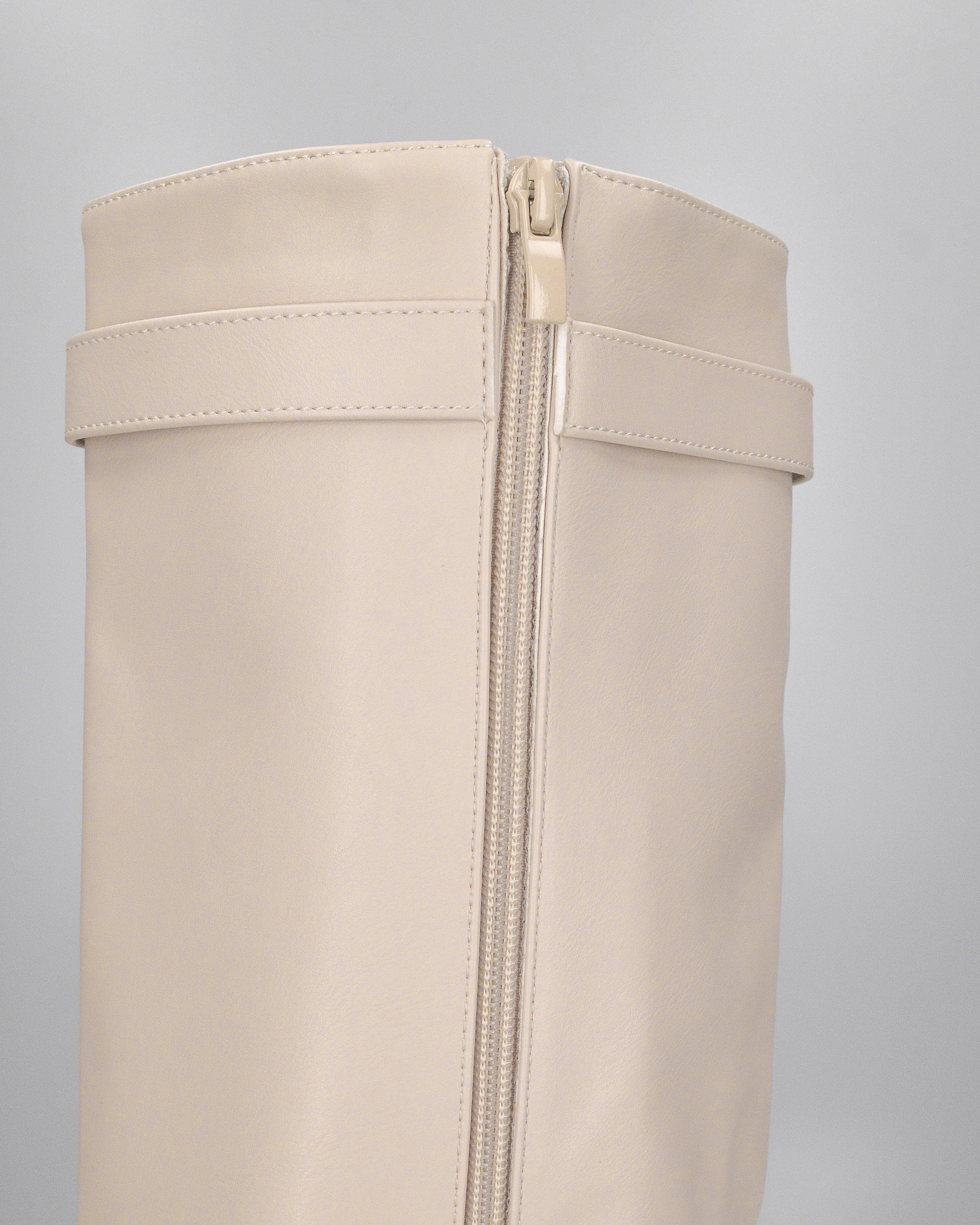 MELANIA - beige knee-high boots with turn-down cuff and wedge, zip closure