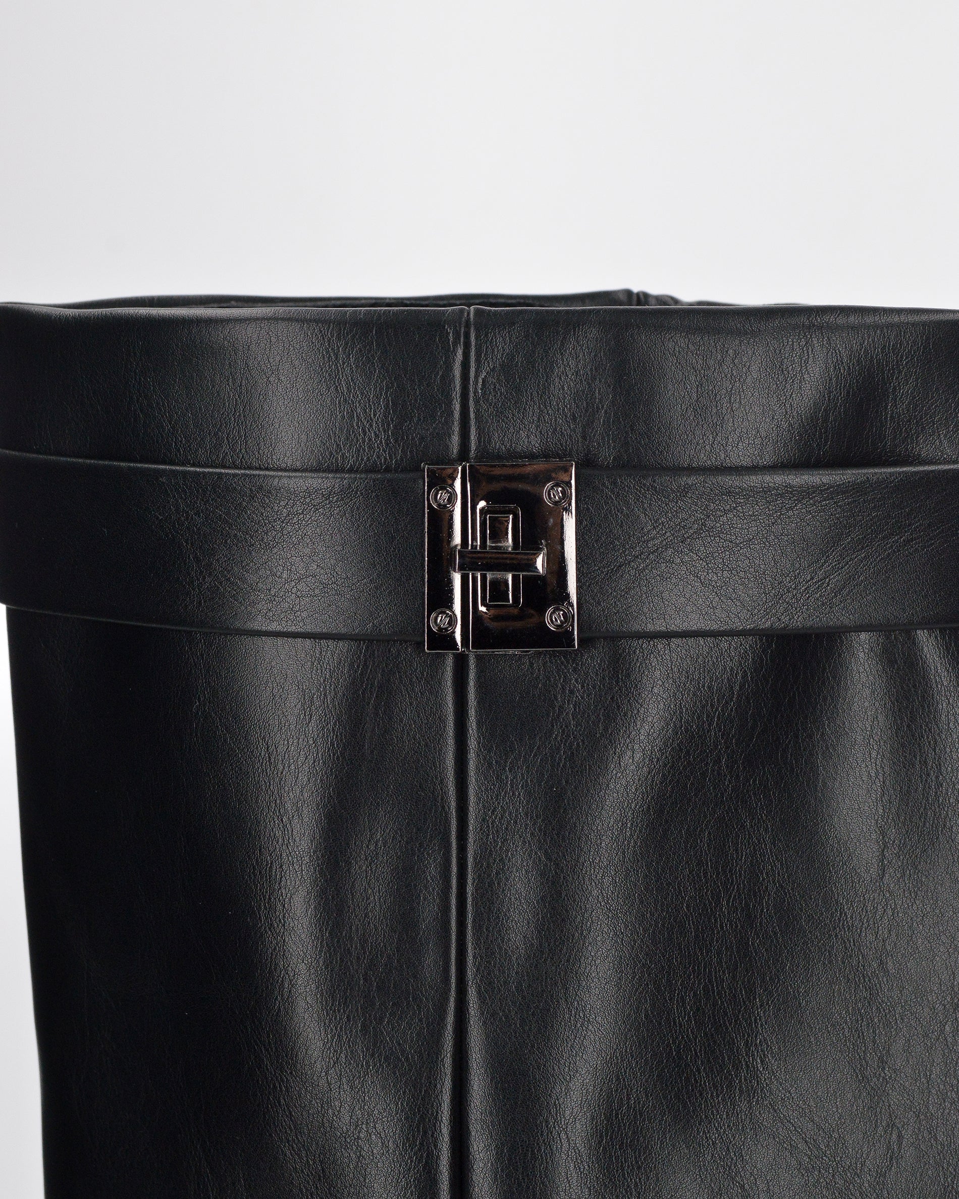 DALY - structured tall boot with hidden heel in black faux leather and silver closure detail