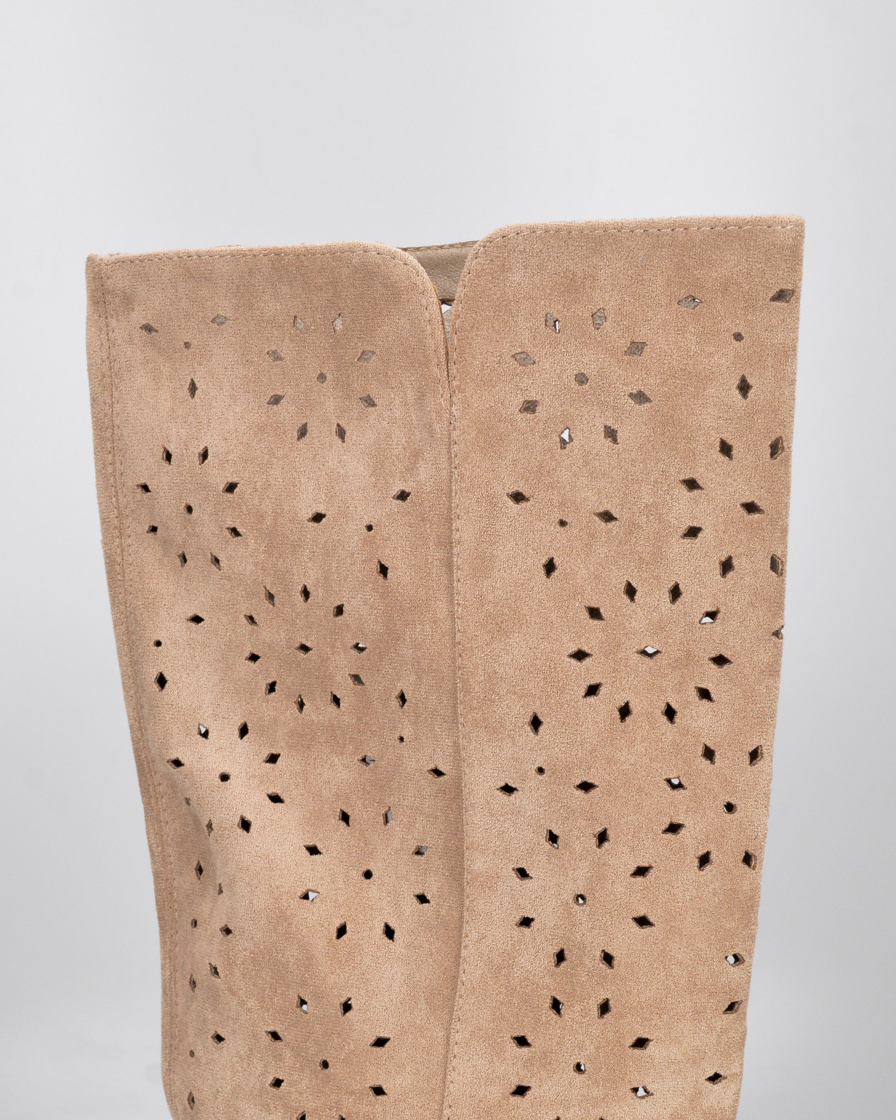 AKEMI - beige perforated faux suede tall boots with internal wedge