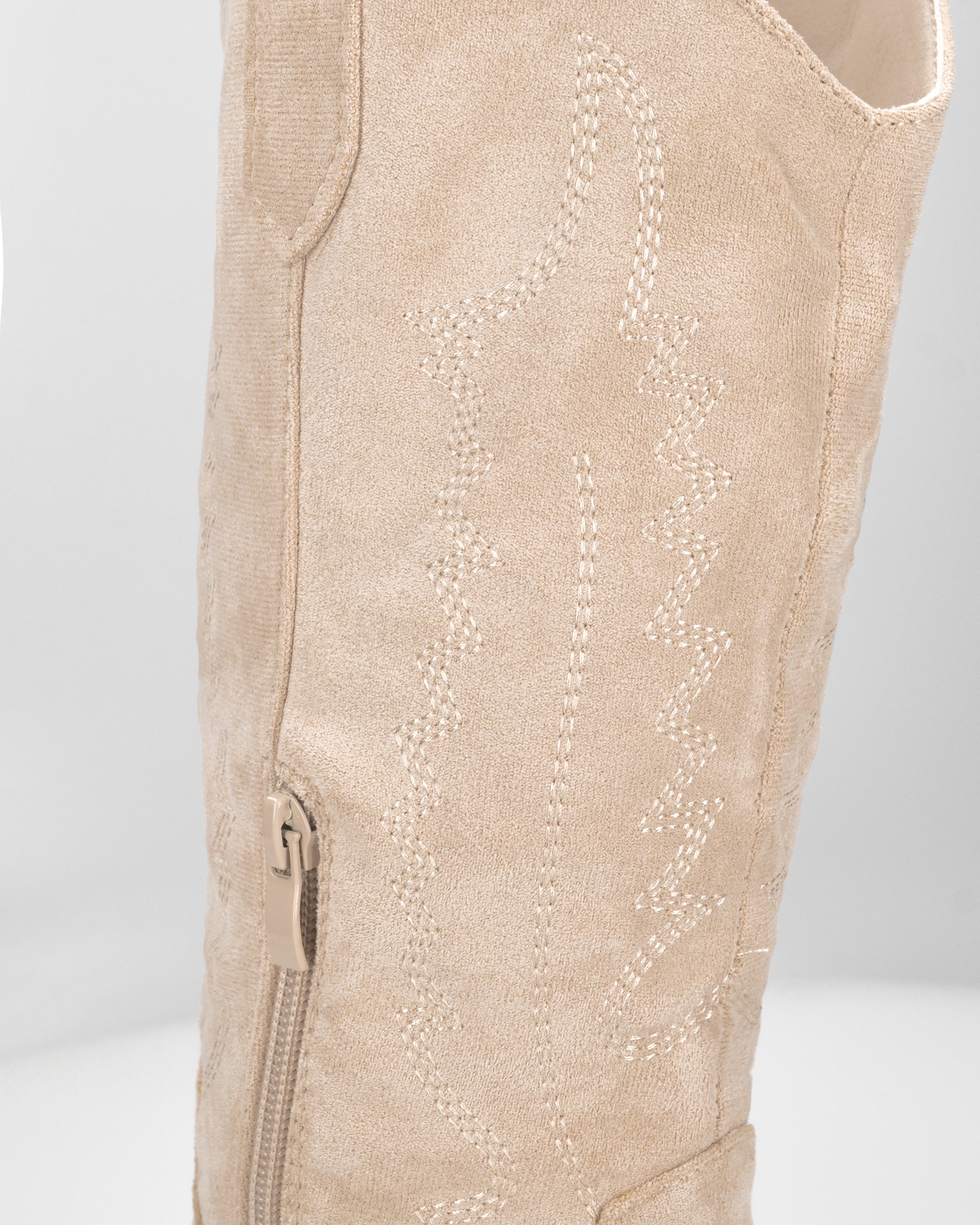 VITA - light beige suede Western boots with embroidery and zip