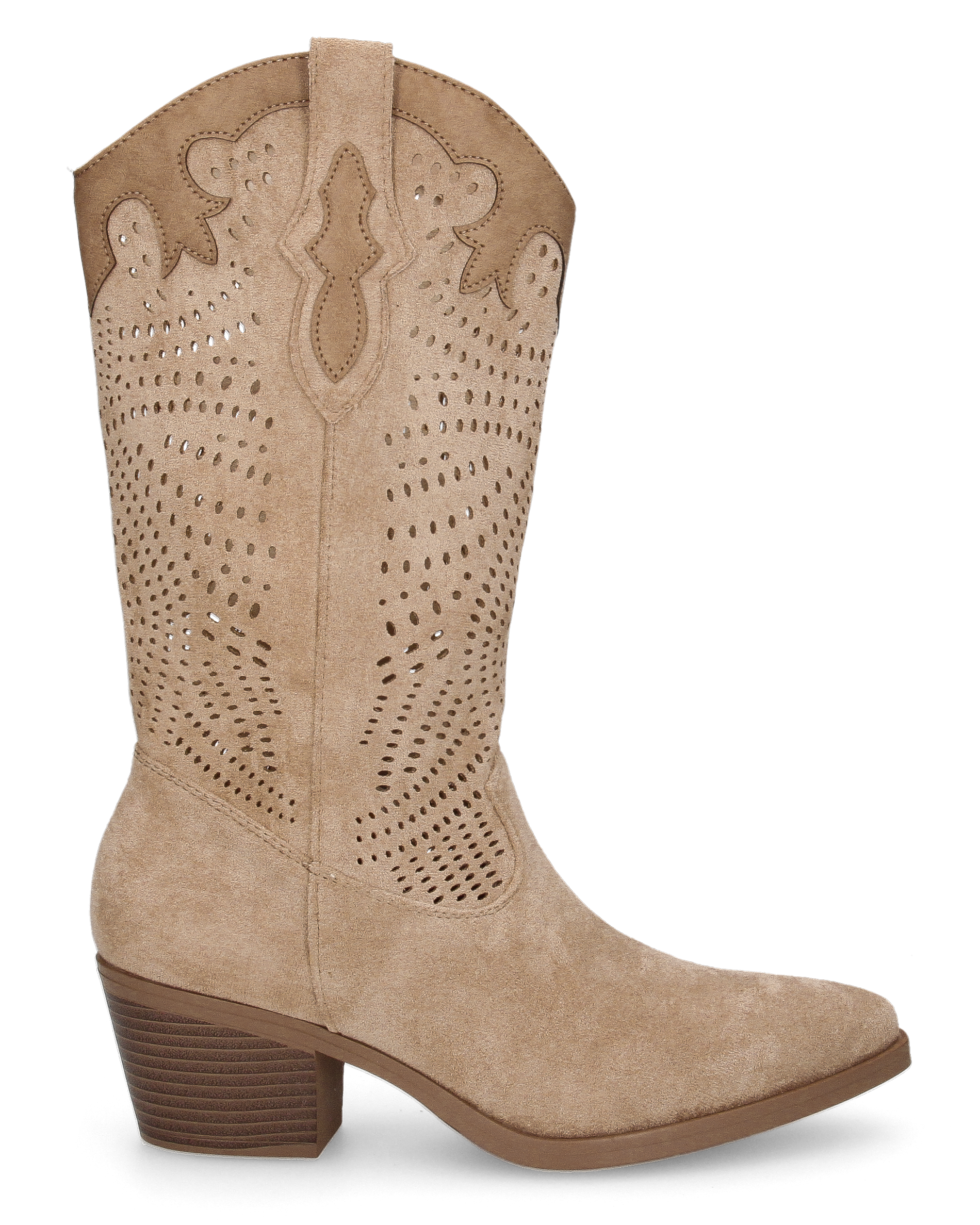 DEBBIE - beige Western boots with a perforated shaft