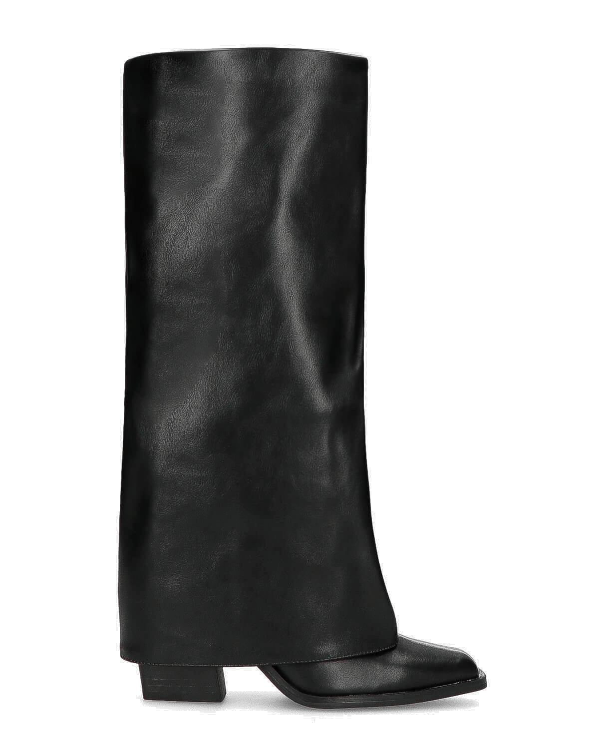 DENISE - black faux leather fold-over cuff knee-high boots
