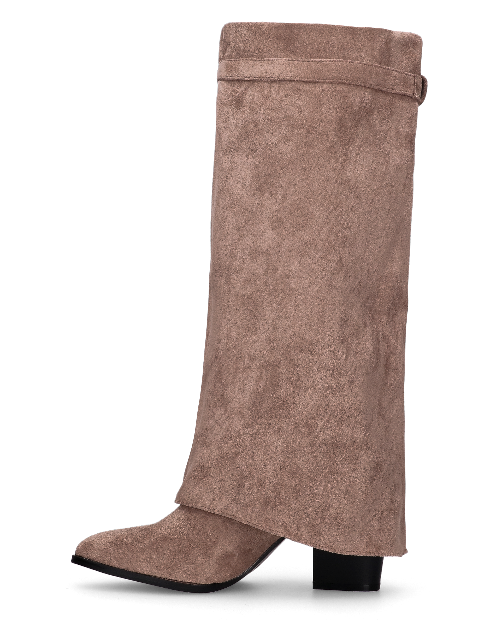 DHARA - beige knee-high boot with fold-over cuff and mini gold padlock
