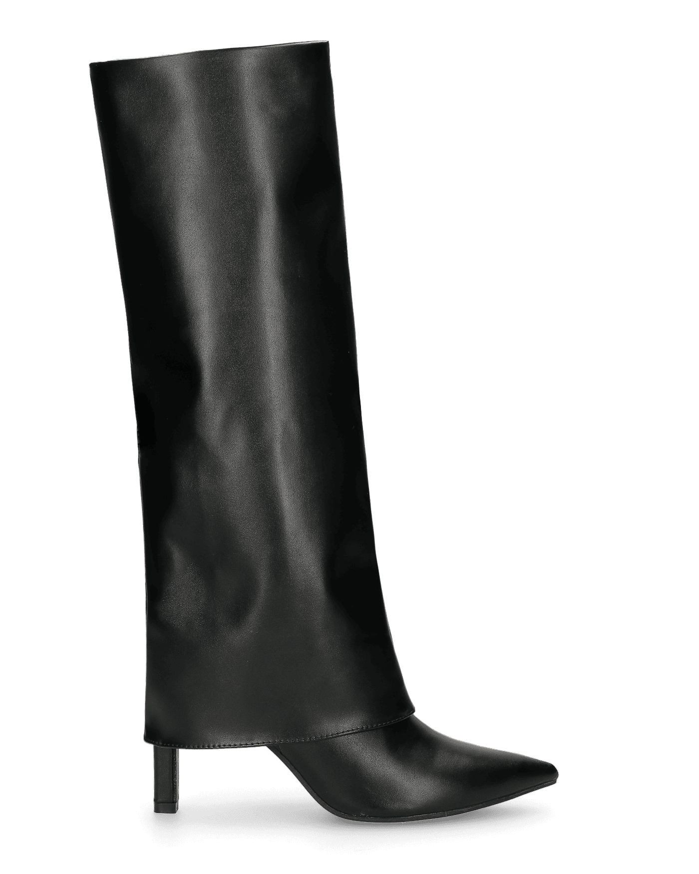 ELGA - black faux leather heeled boots with turn-down cuff