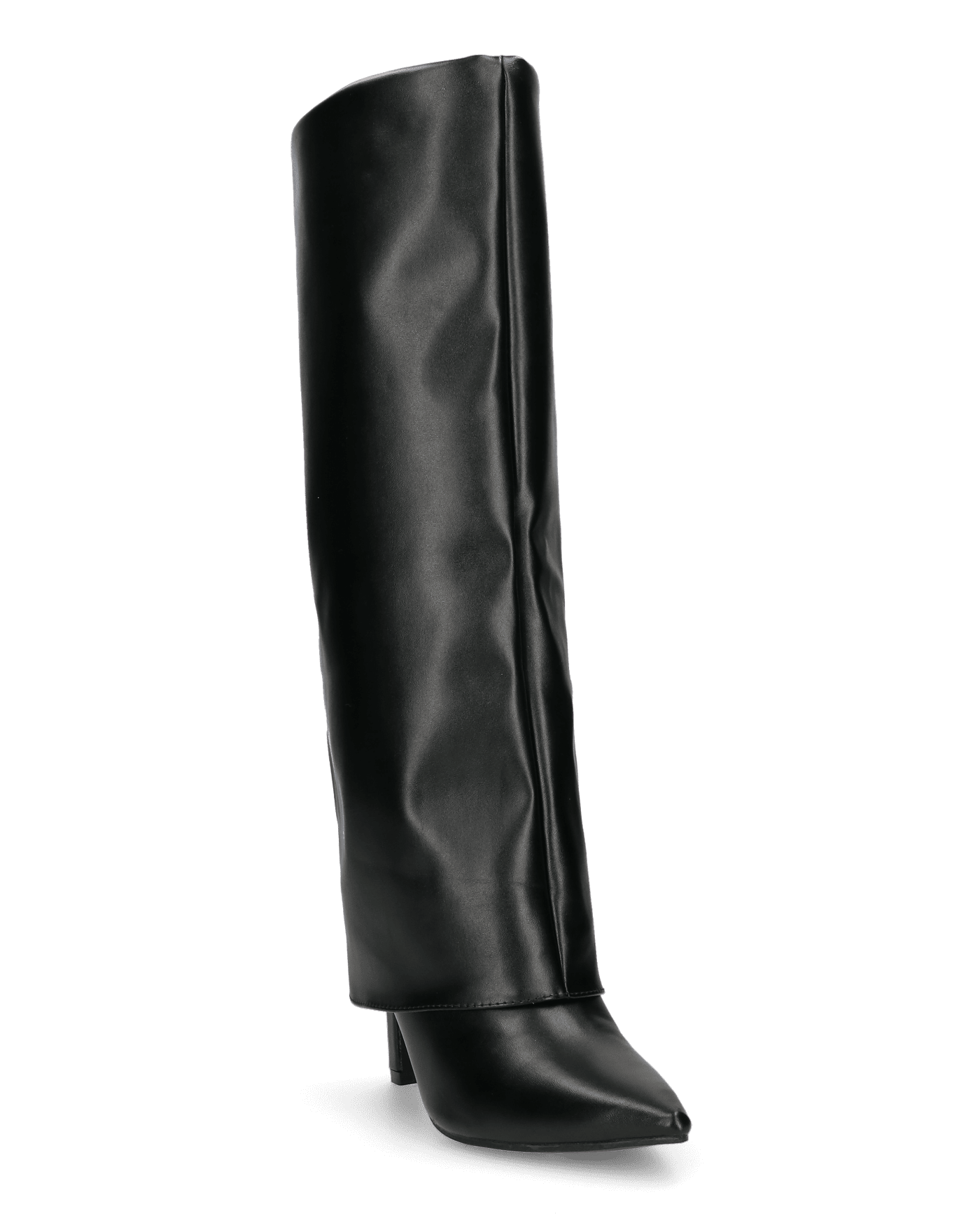 ELGA - black faux leather heeled boots with turn-down cuff