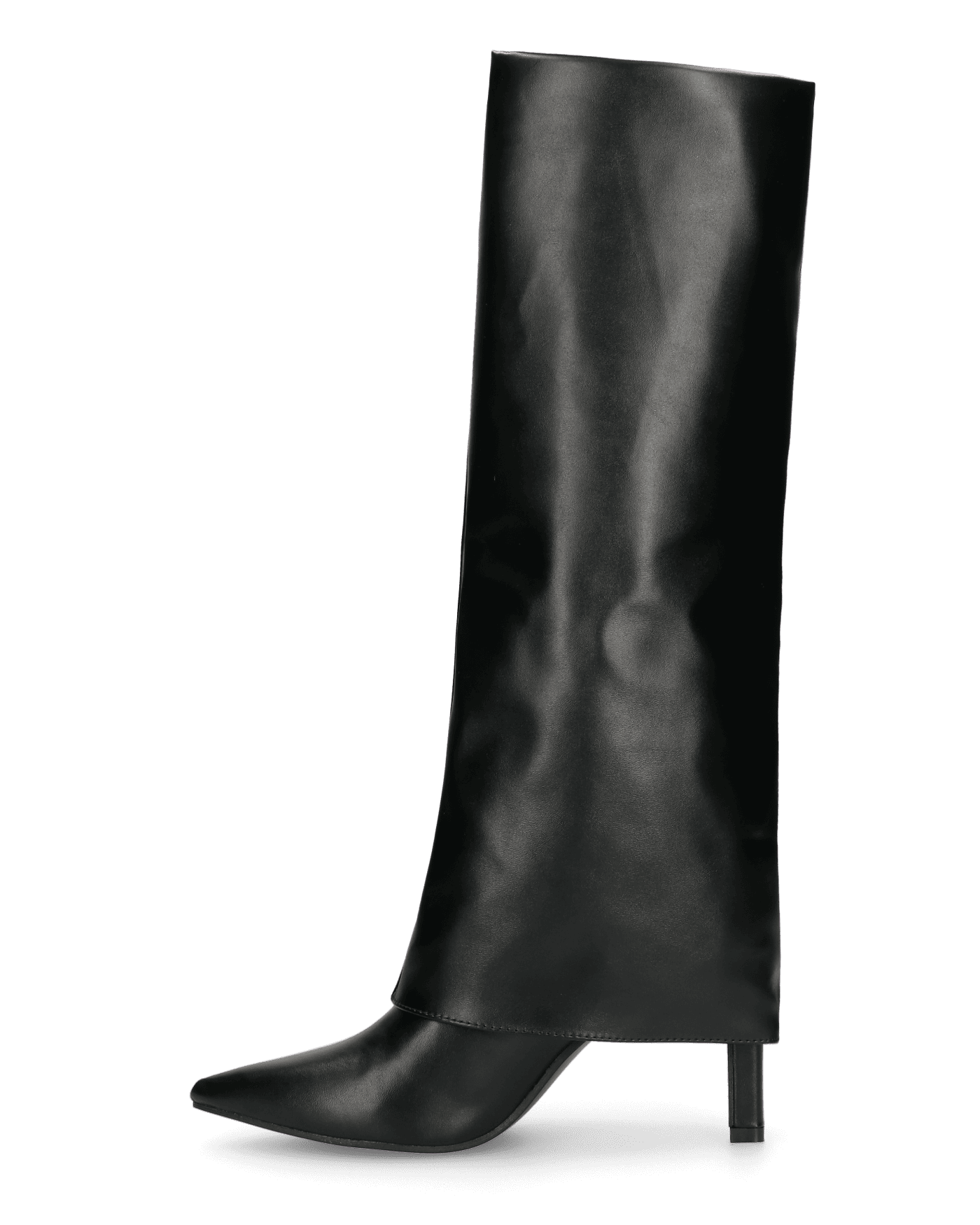 ELGA - black faux leather heeled boots with turn-down cuff