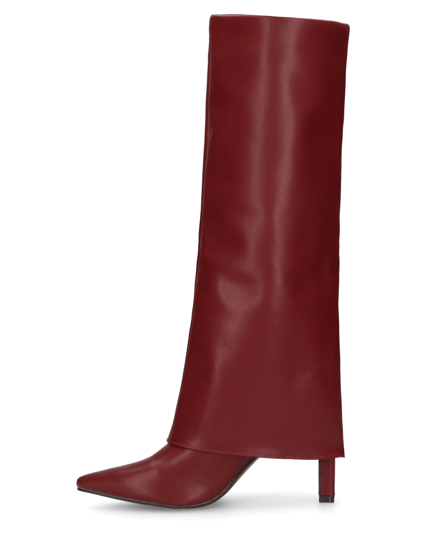 ELGA - burgundy faux leather heeled boots with turn-down cuff