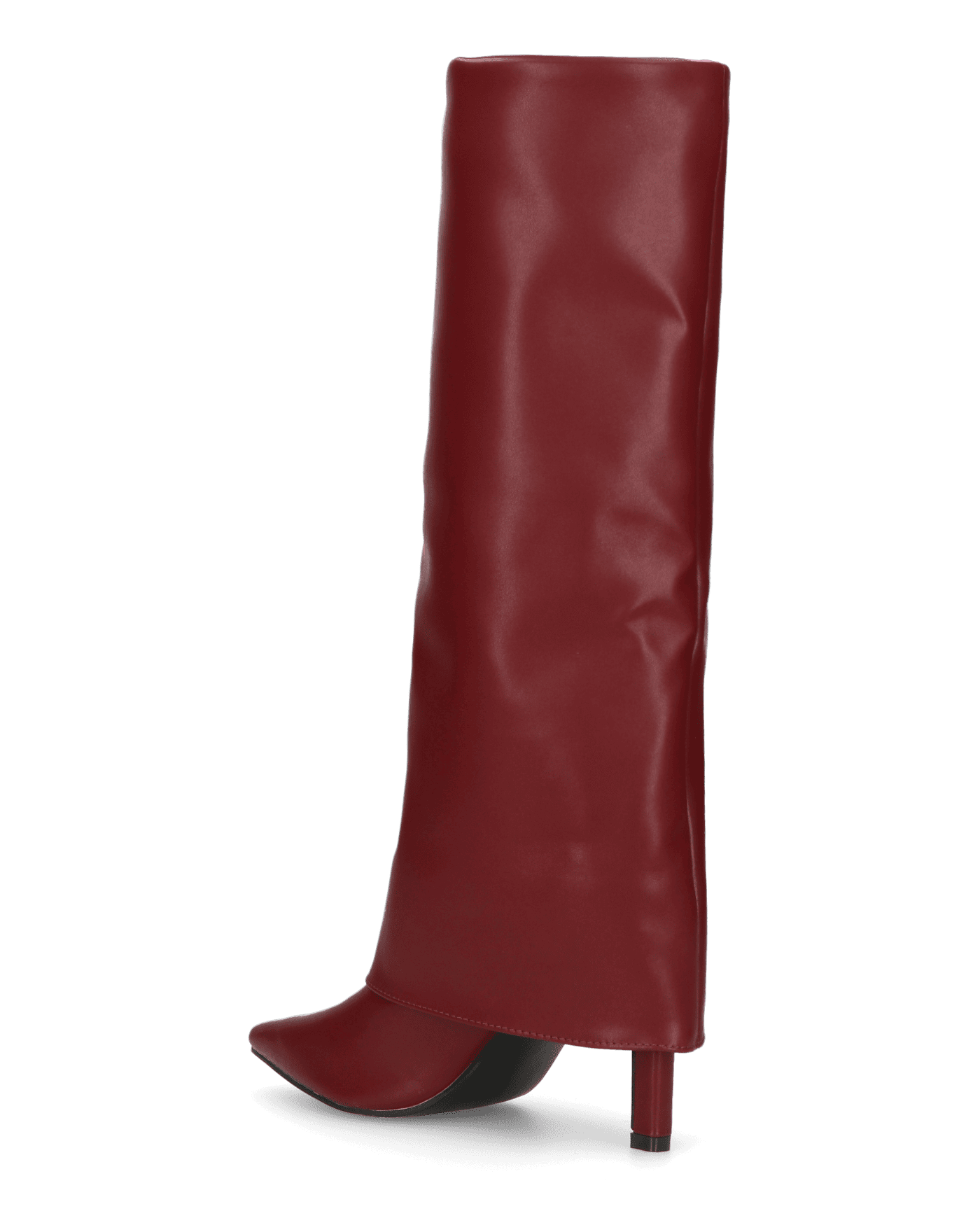 ELGA - burgundy faux leather heeled boots with turn-down cuff