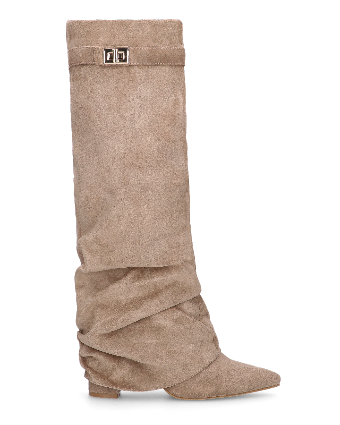 ELLENI - beige suede boots with turn-down cuff and side zip