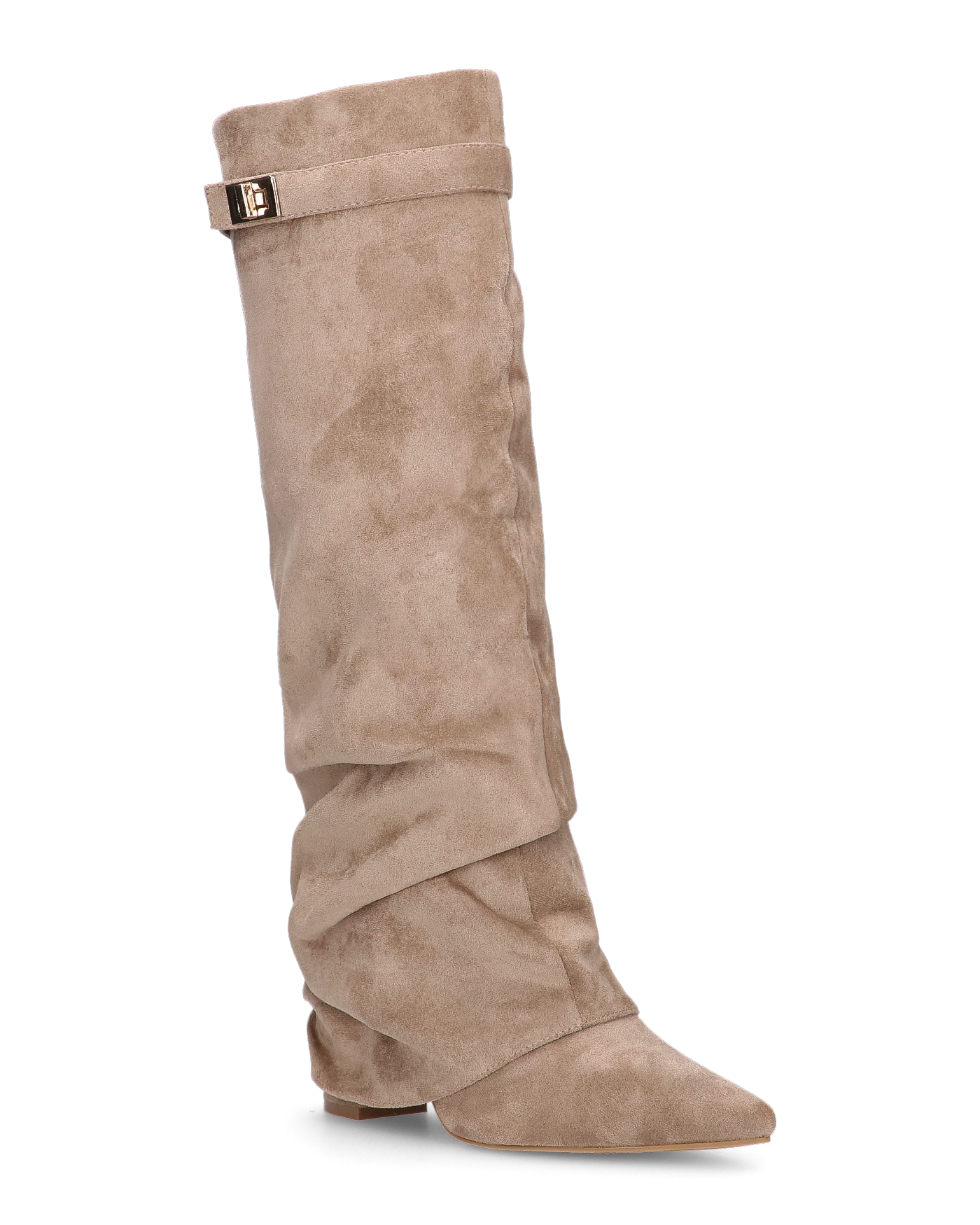 ELLENI - beige suede boots with turn-down cuff and side zip