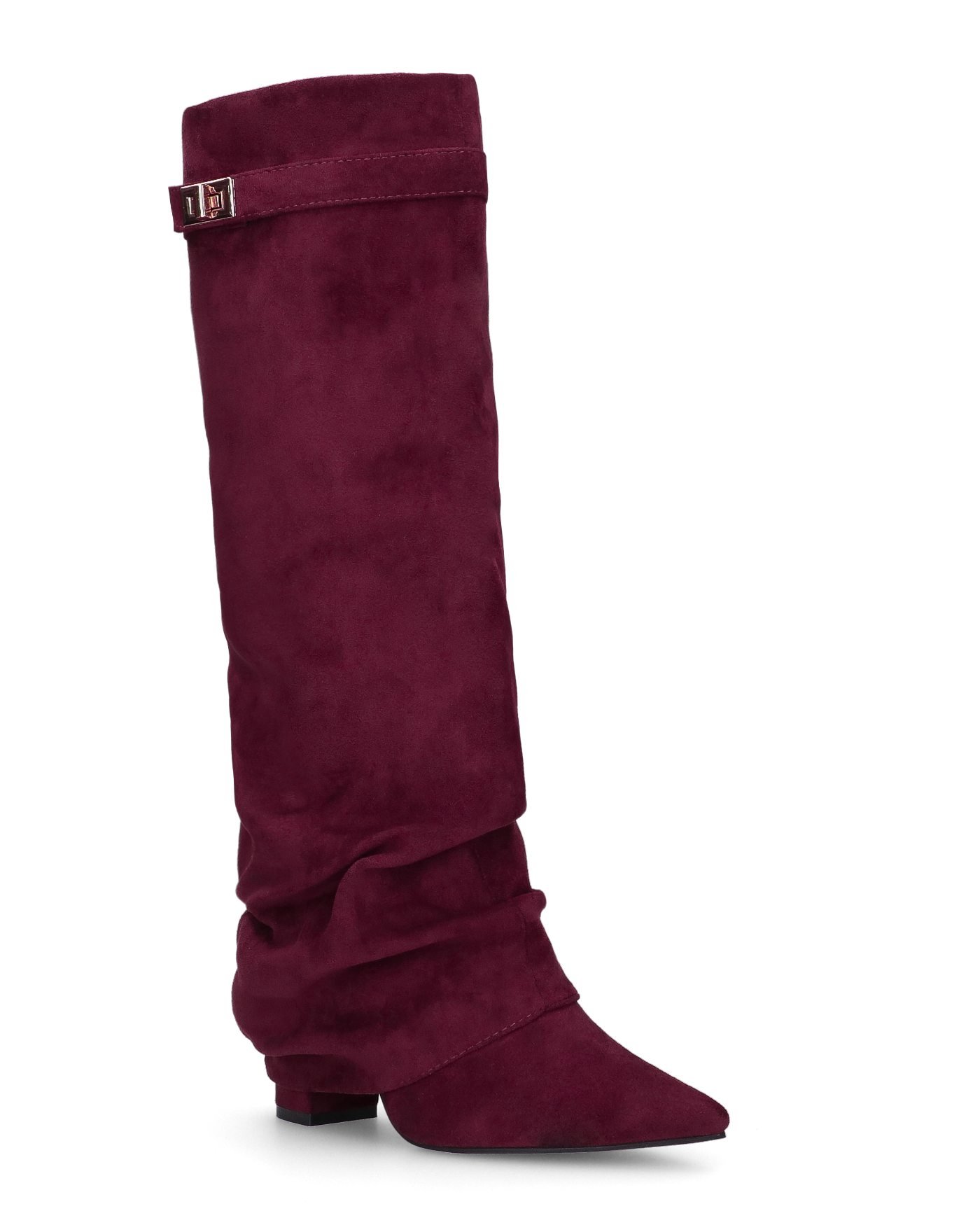 ELLENI - burgundy suede boots with turn-down cuff and side zip