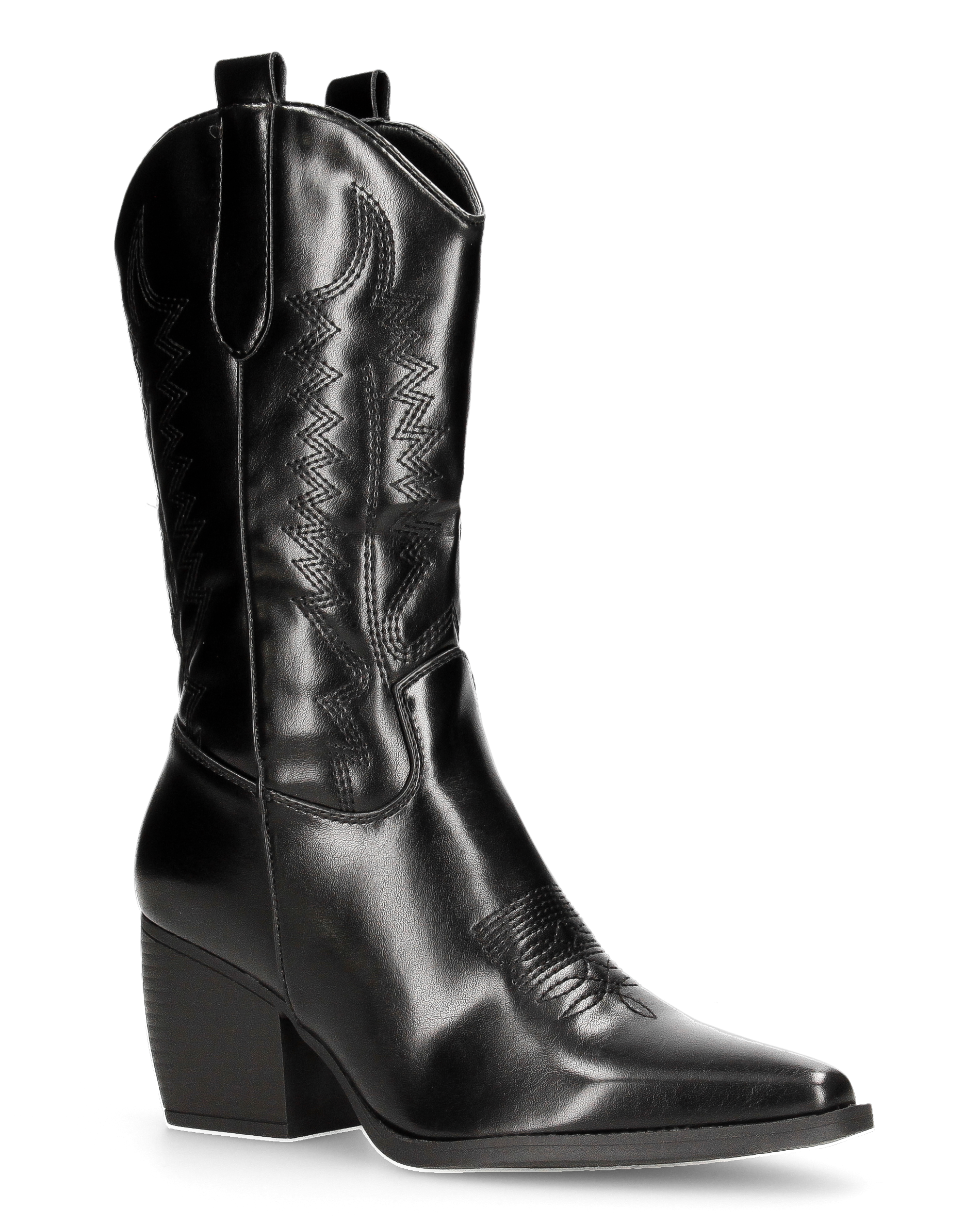 FIONA - black glossy Western boots with zip closure