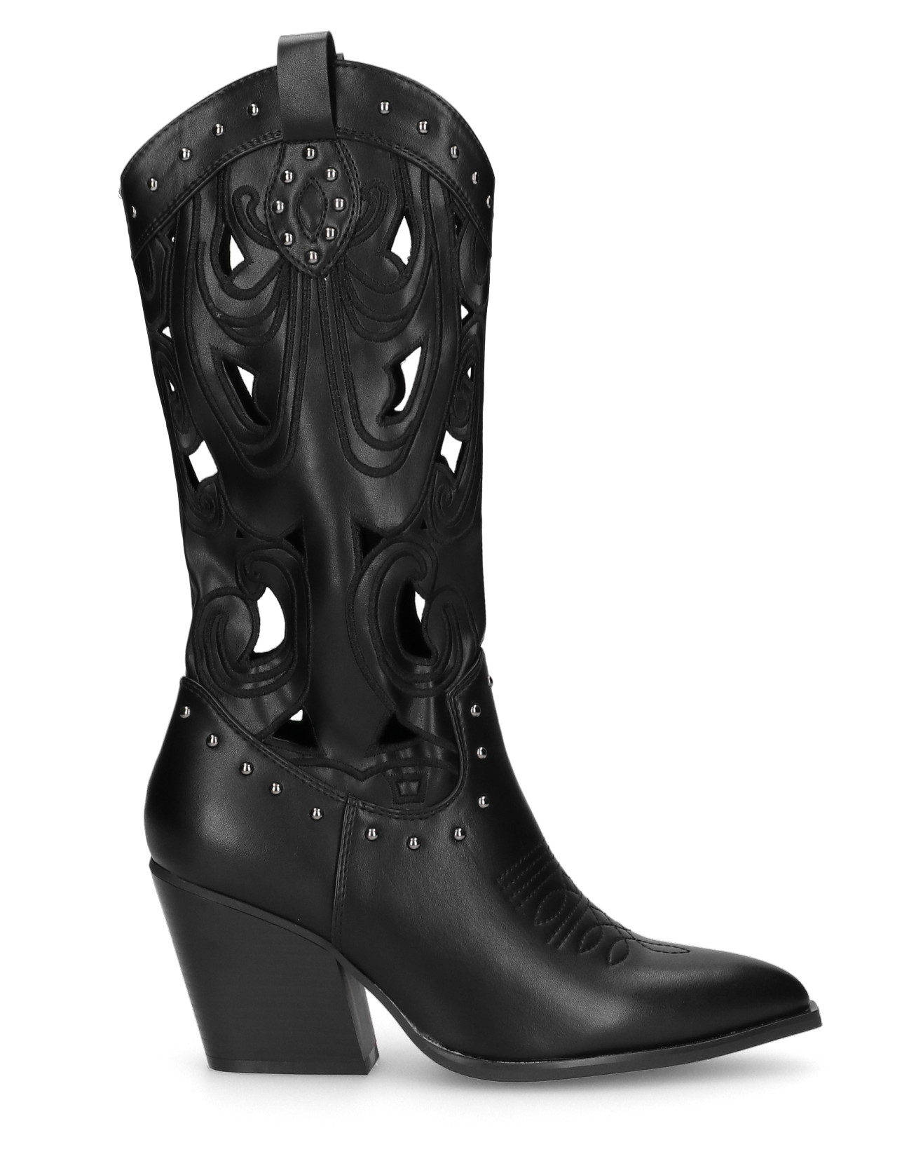 FLORY - black Western boots with embroidery, cutouts and studs