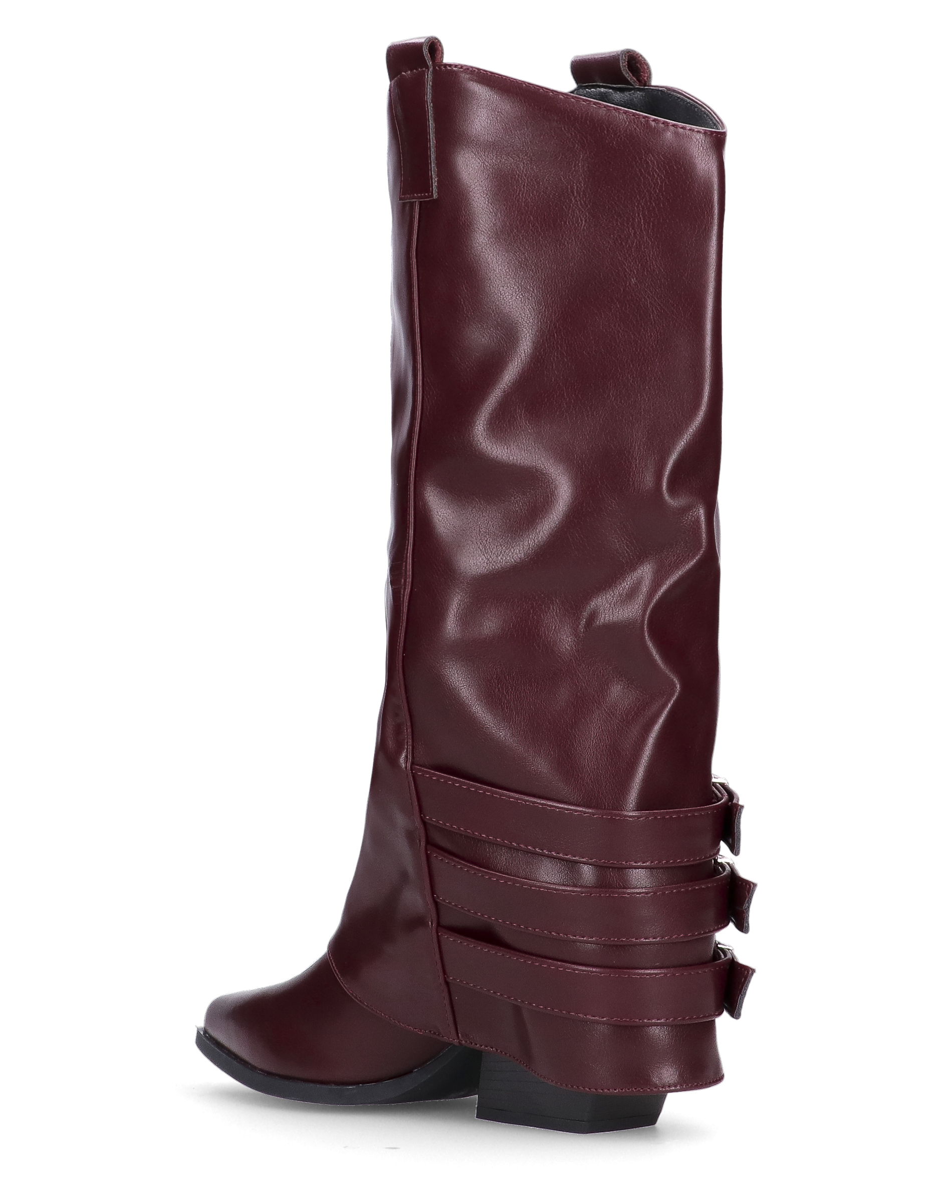 JAMY - Burgundy Pointed Boots with Cuff and Adjustable Straps