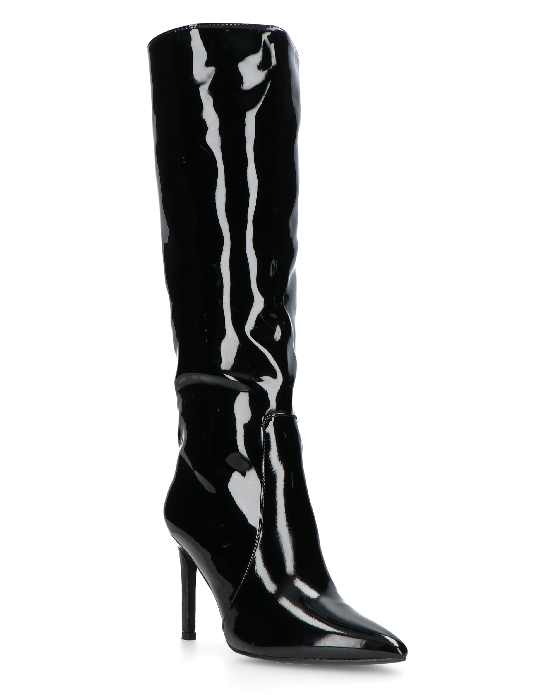 KAMYA - black glossy high boots with zip