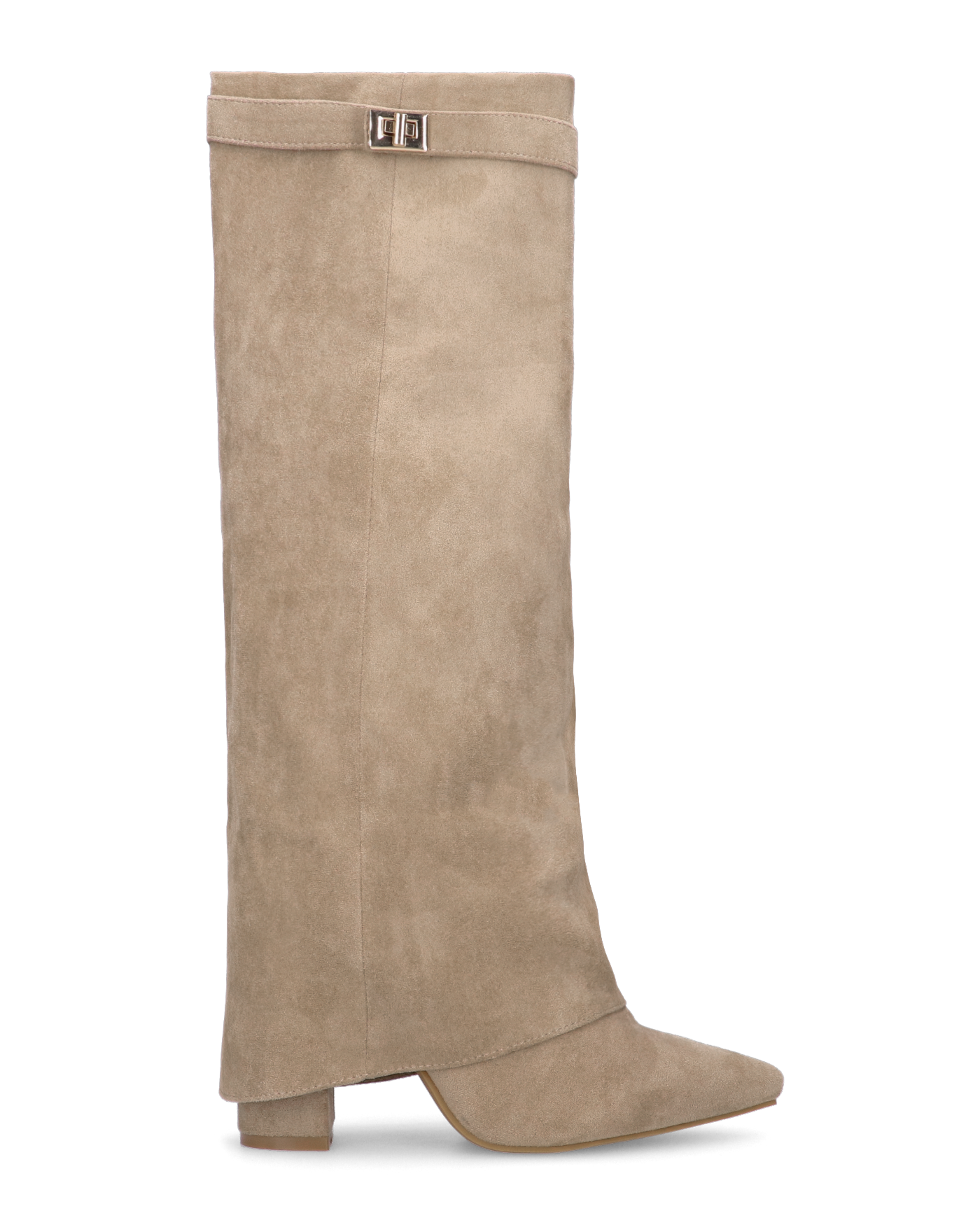 LILY - beige suede knee-high boots with turn-down cuff
