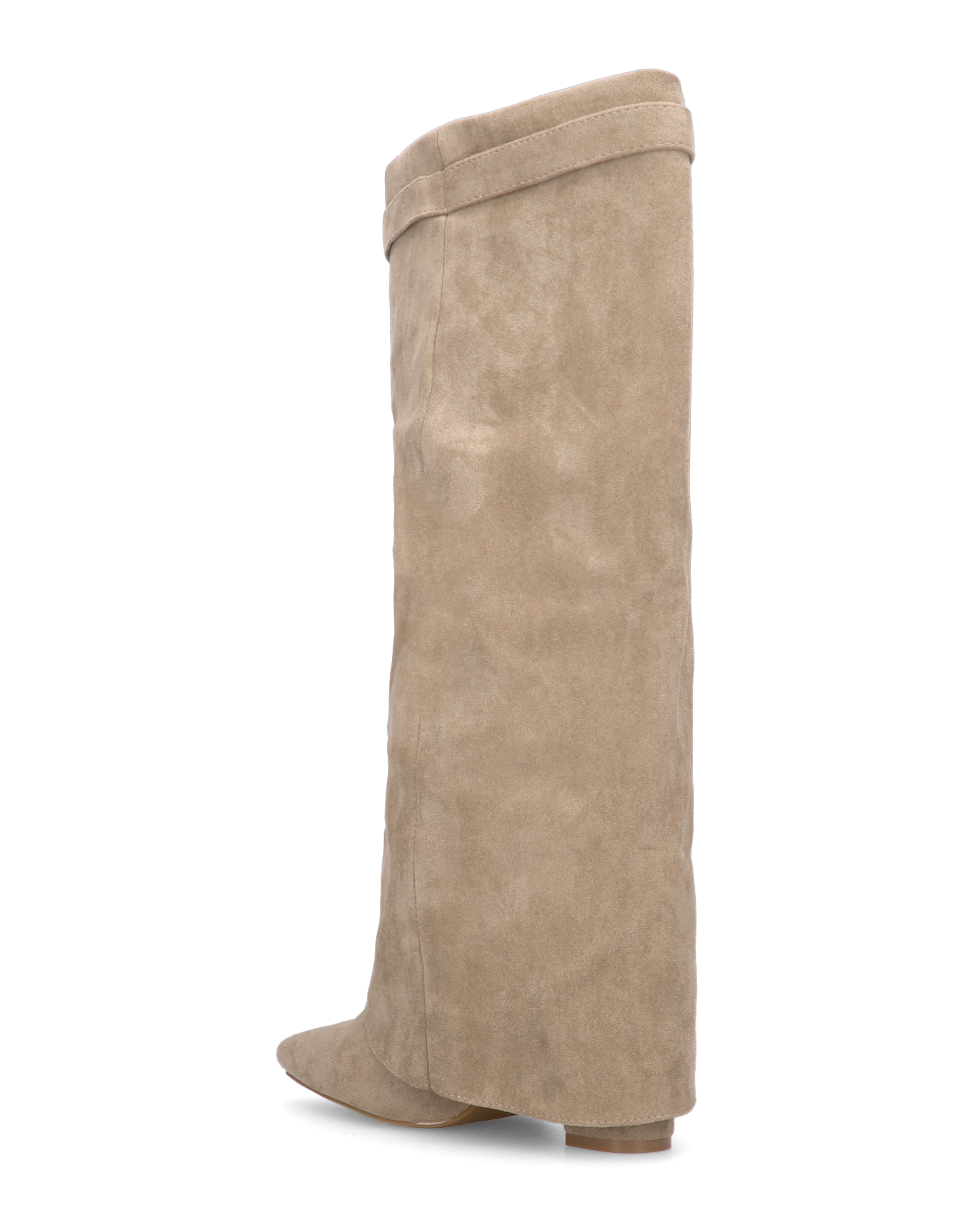 LILY - beige suede knee-high boots with turn-down cuff