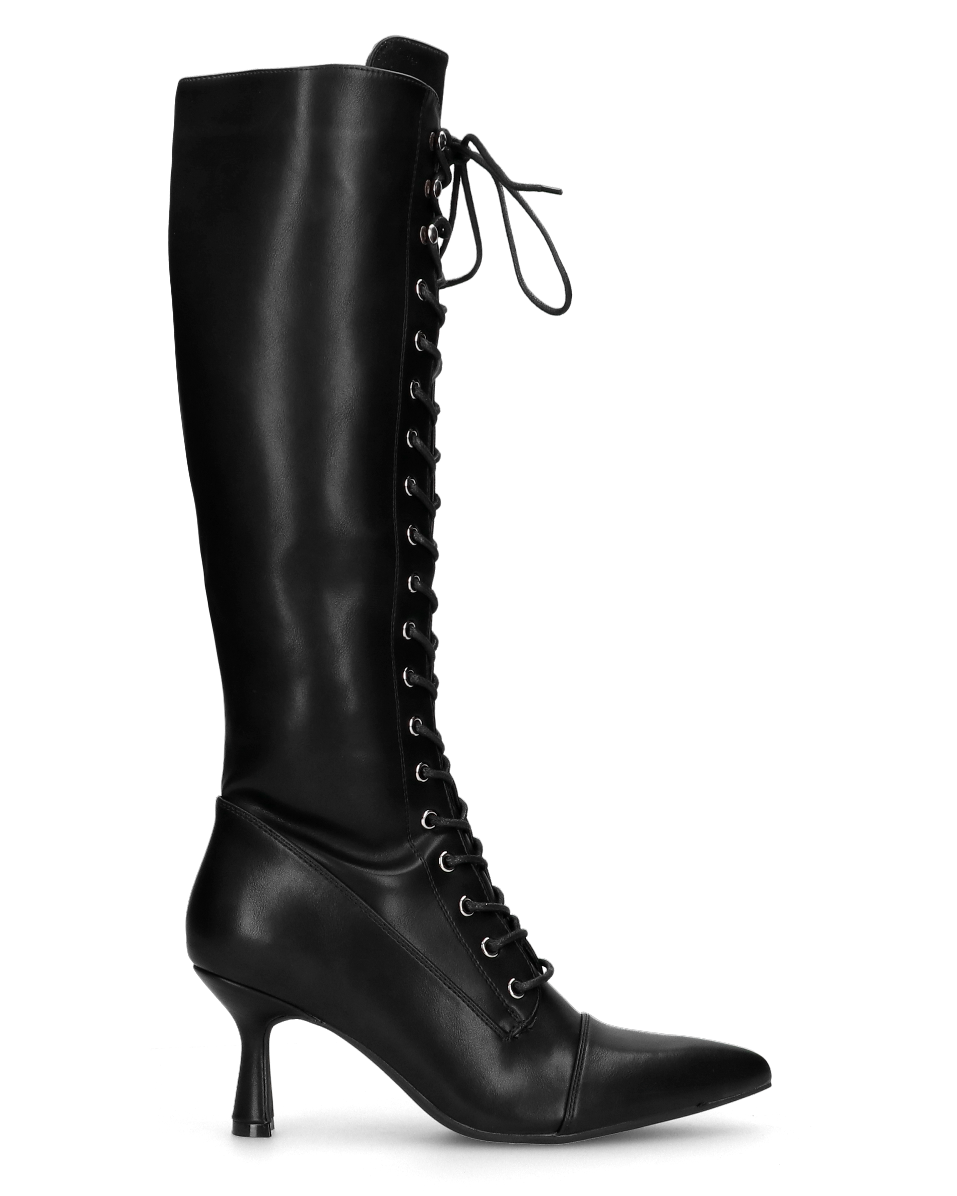 LETY - black knee-high boots with mid heel and laces