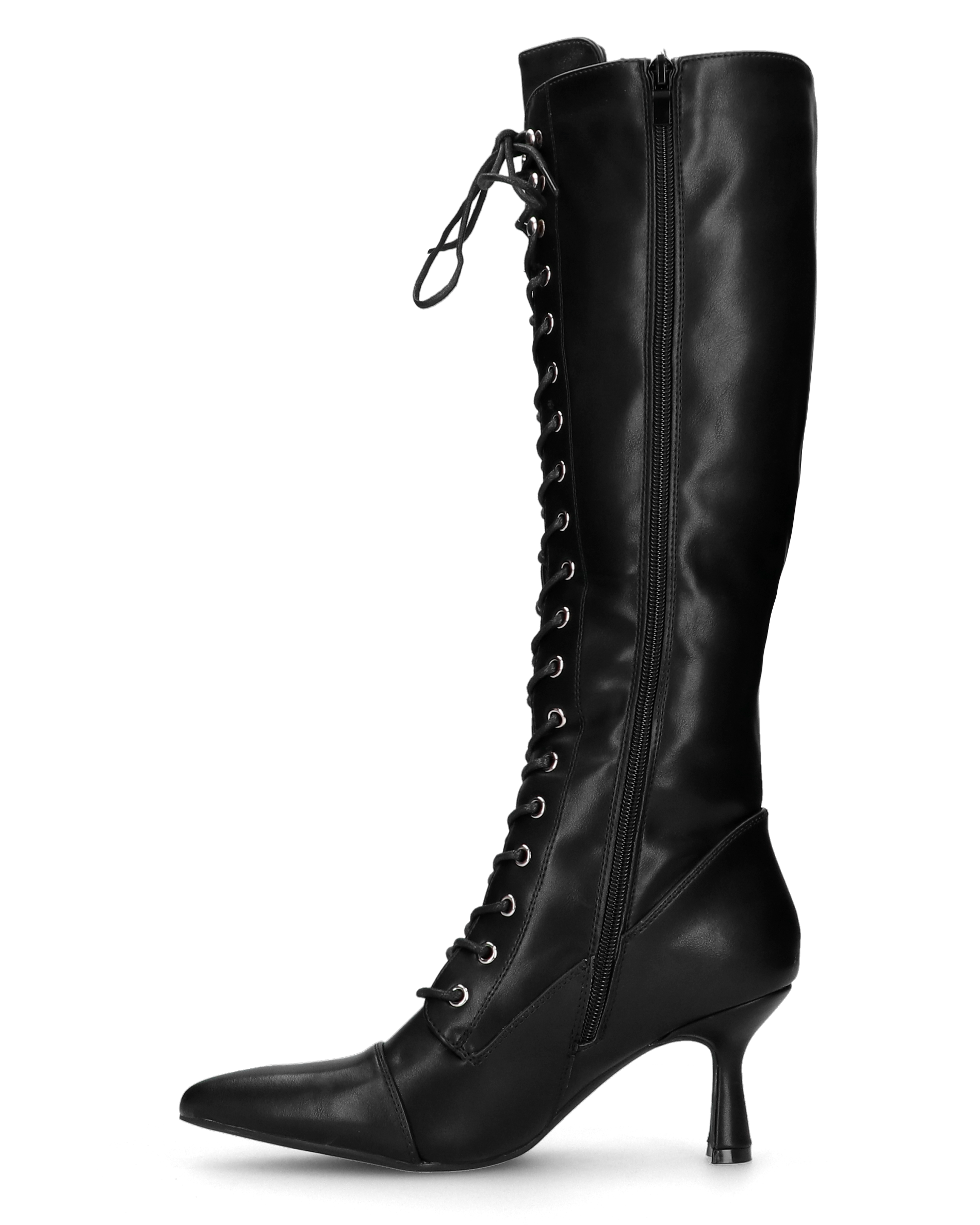 LETY - black knee-high boots with mid heel and laces