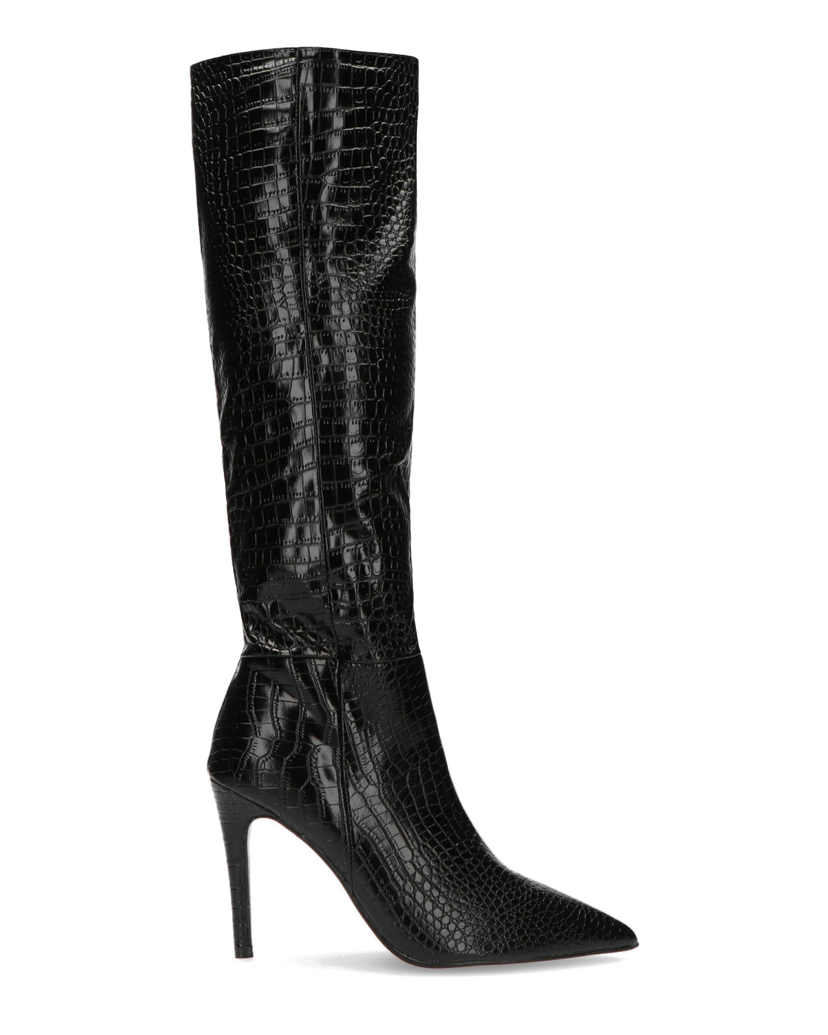 LOLY - black snakeskin-effect heeled boots