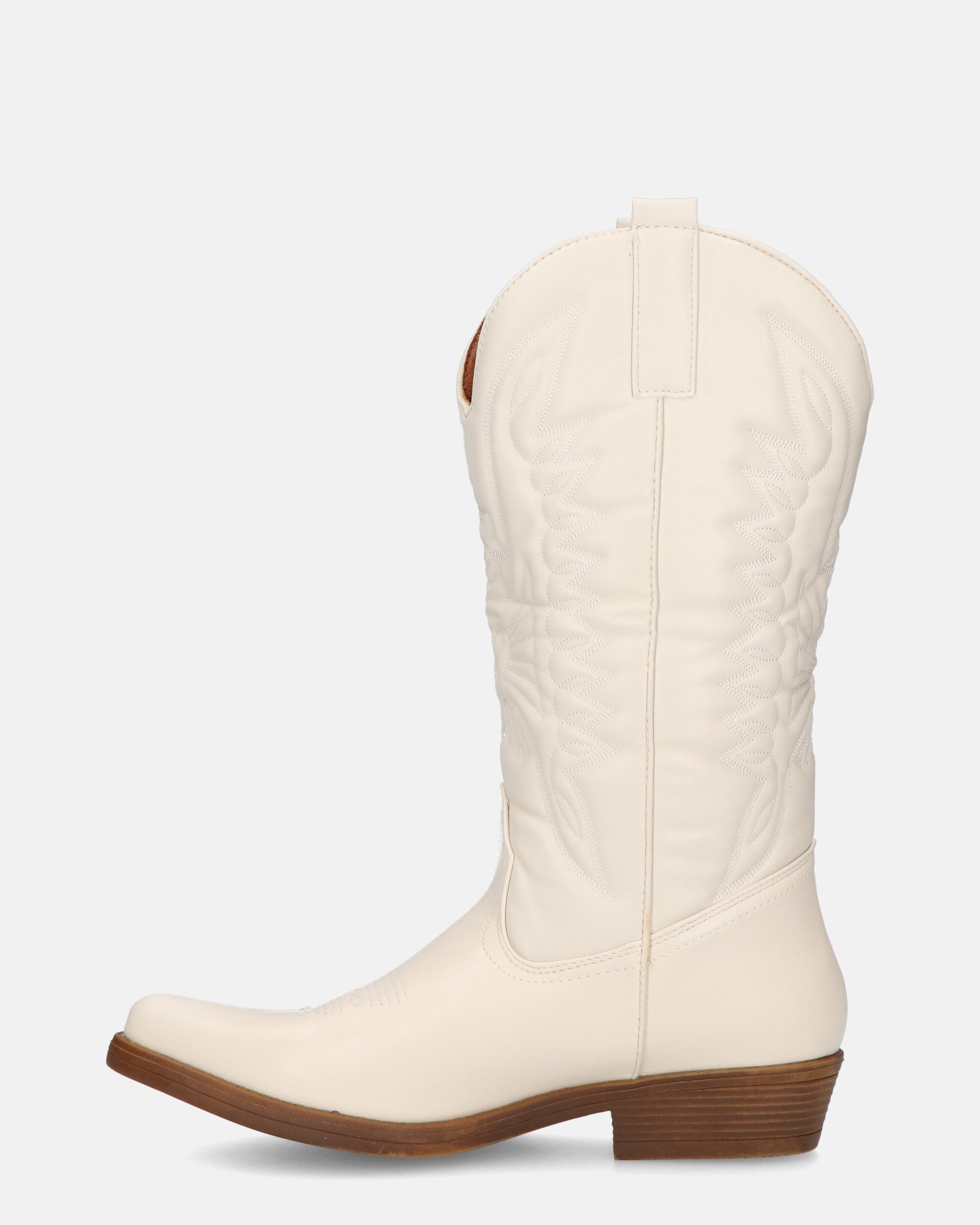 NILLA - Beige Embroidered Cowboy Boots