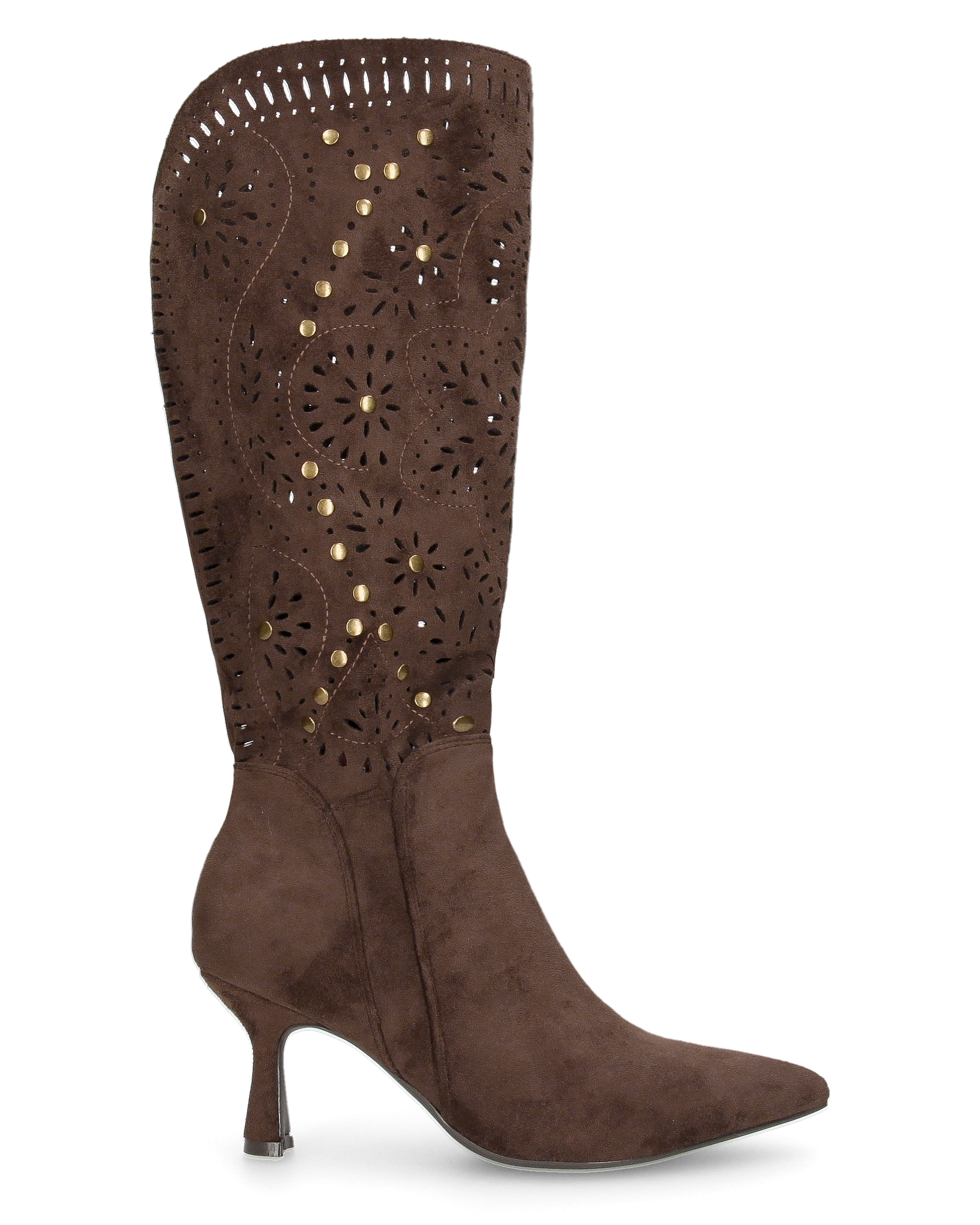 ORTHE - brown perforated below-the-knee boots with gold studs