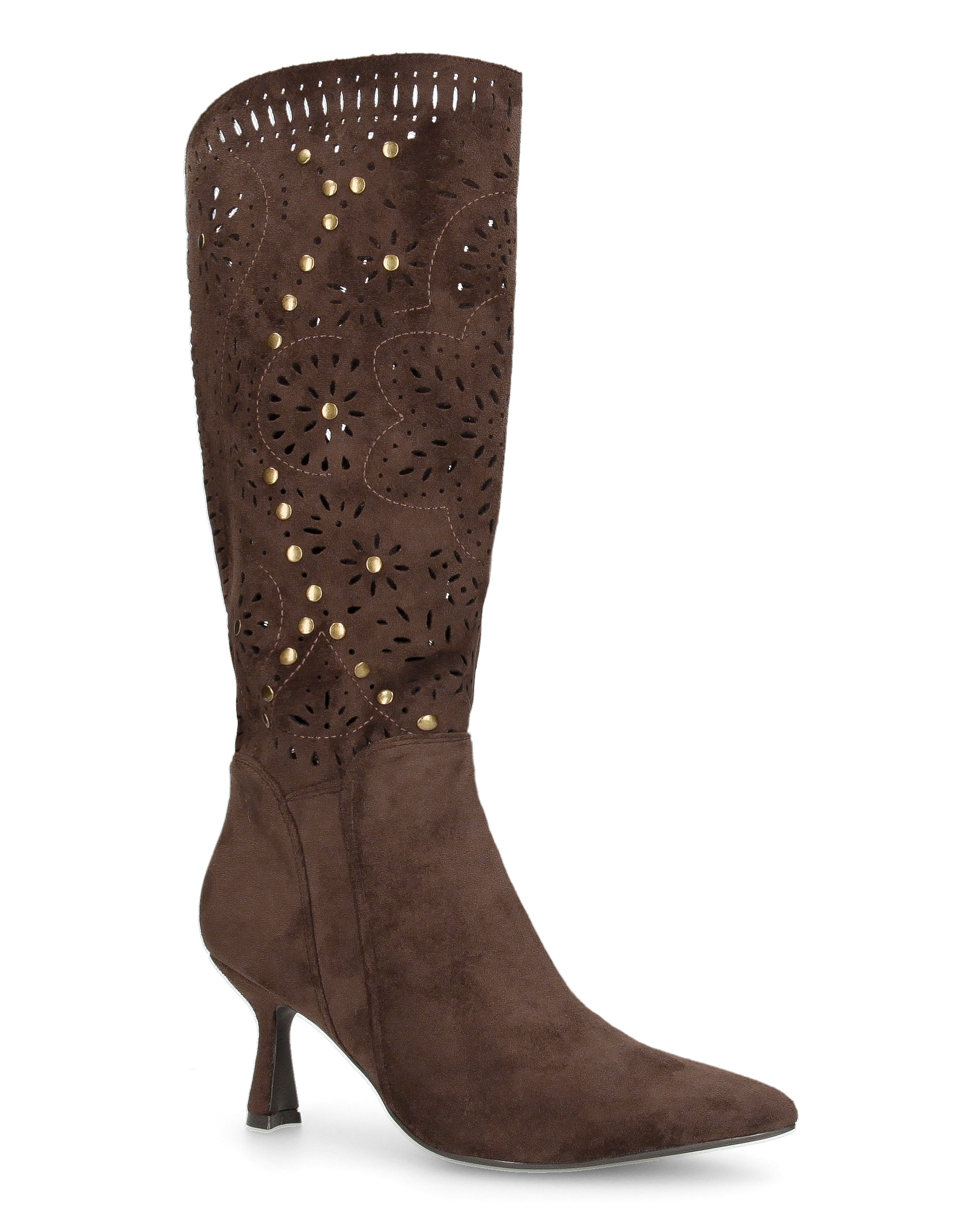 ORTHE - brown perforated below-the-knee boots with gold studs