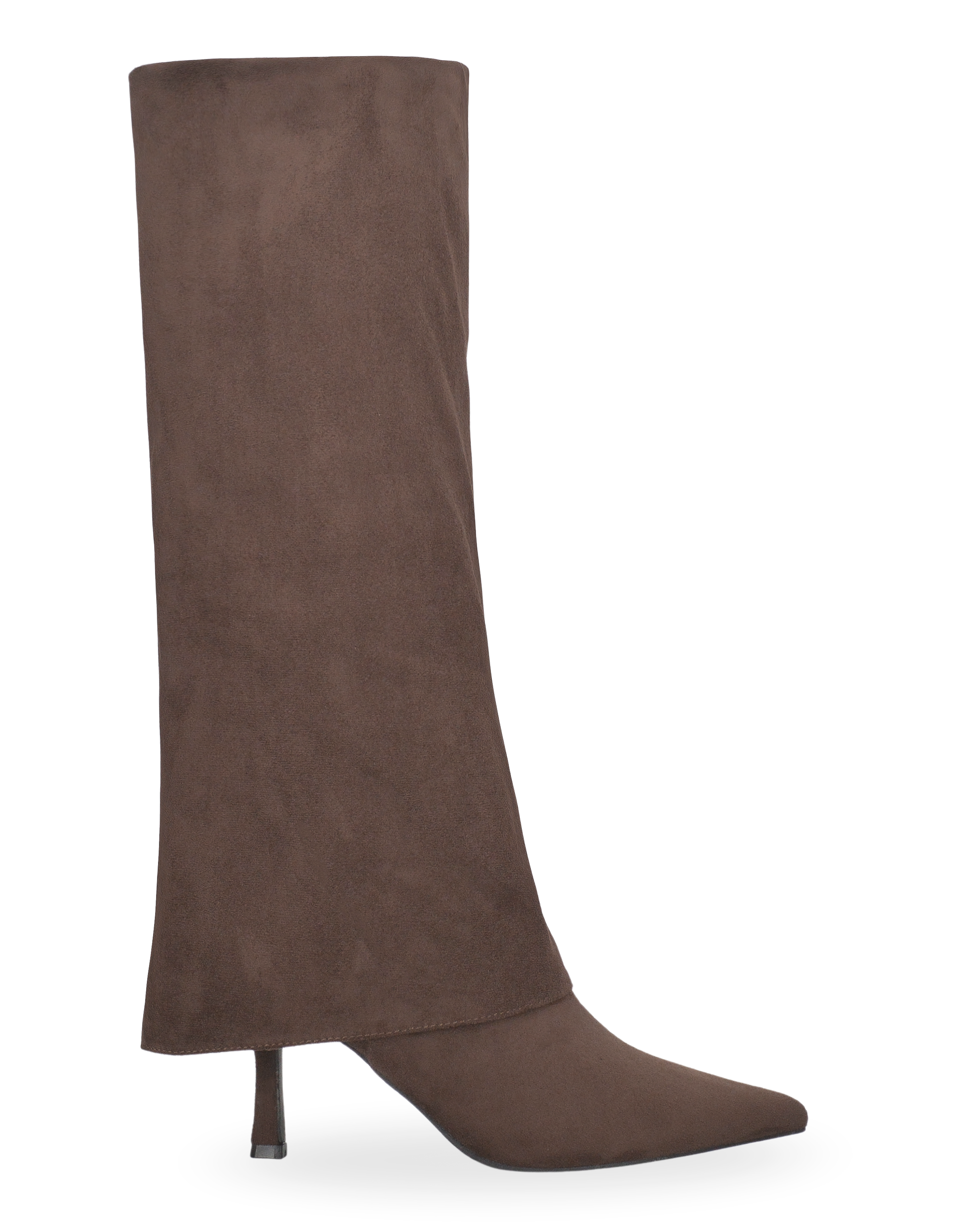 JANIE - brown knee-high boots with turn-down cuff and stiletto heel
