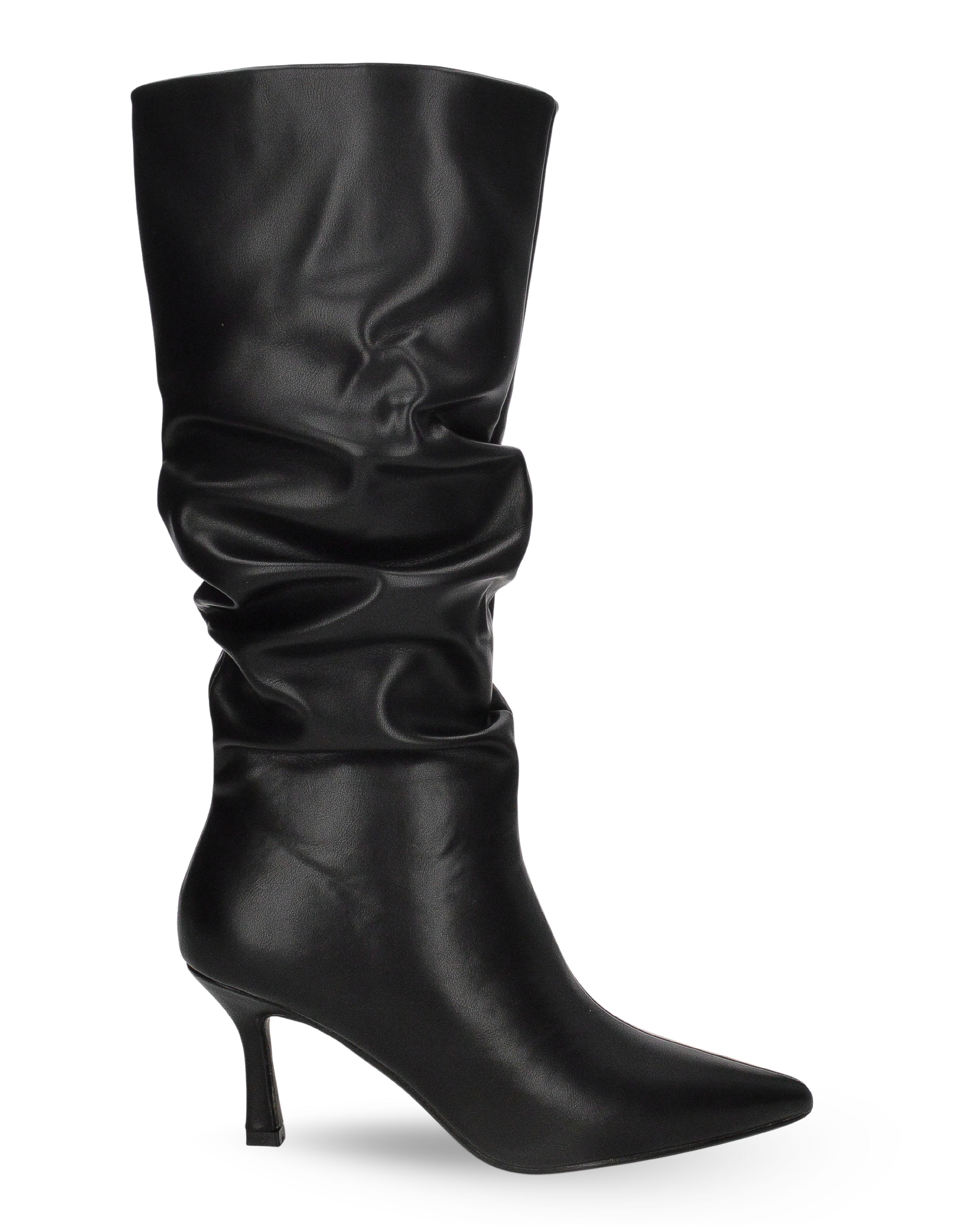 GRACY - tall slouchy boot with tapered toe in black faux leather