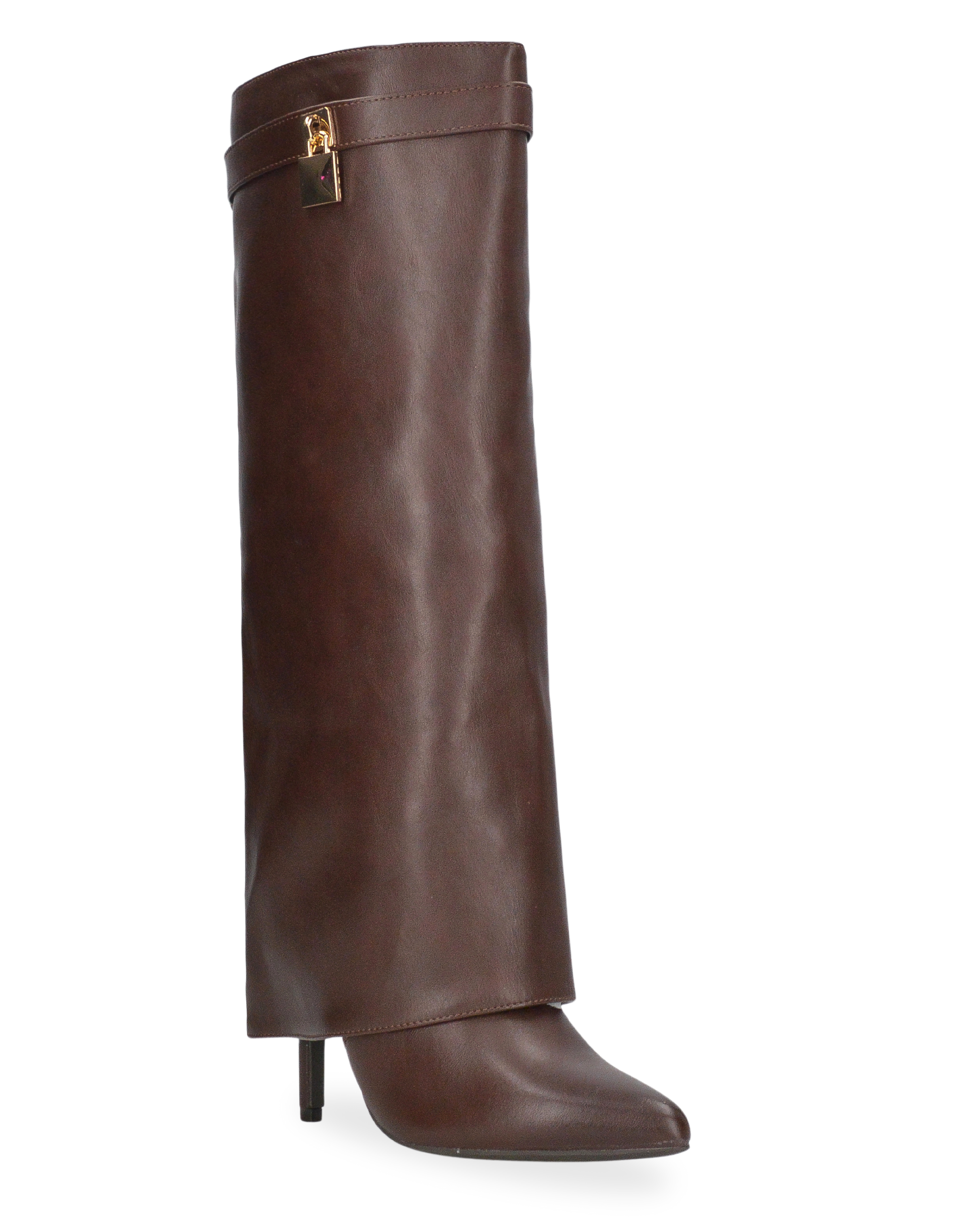 LALITA - brown tall boots with fold-over cuff and gold decoration