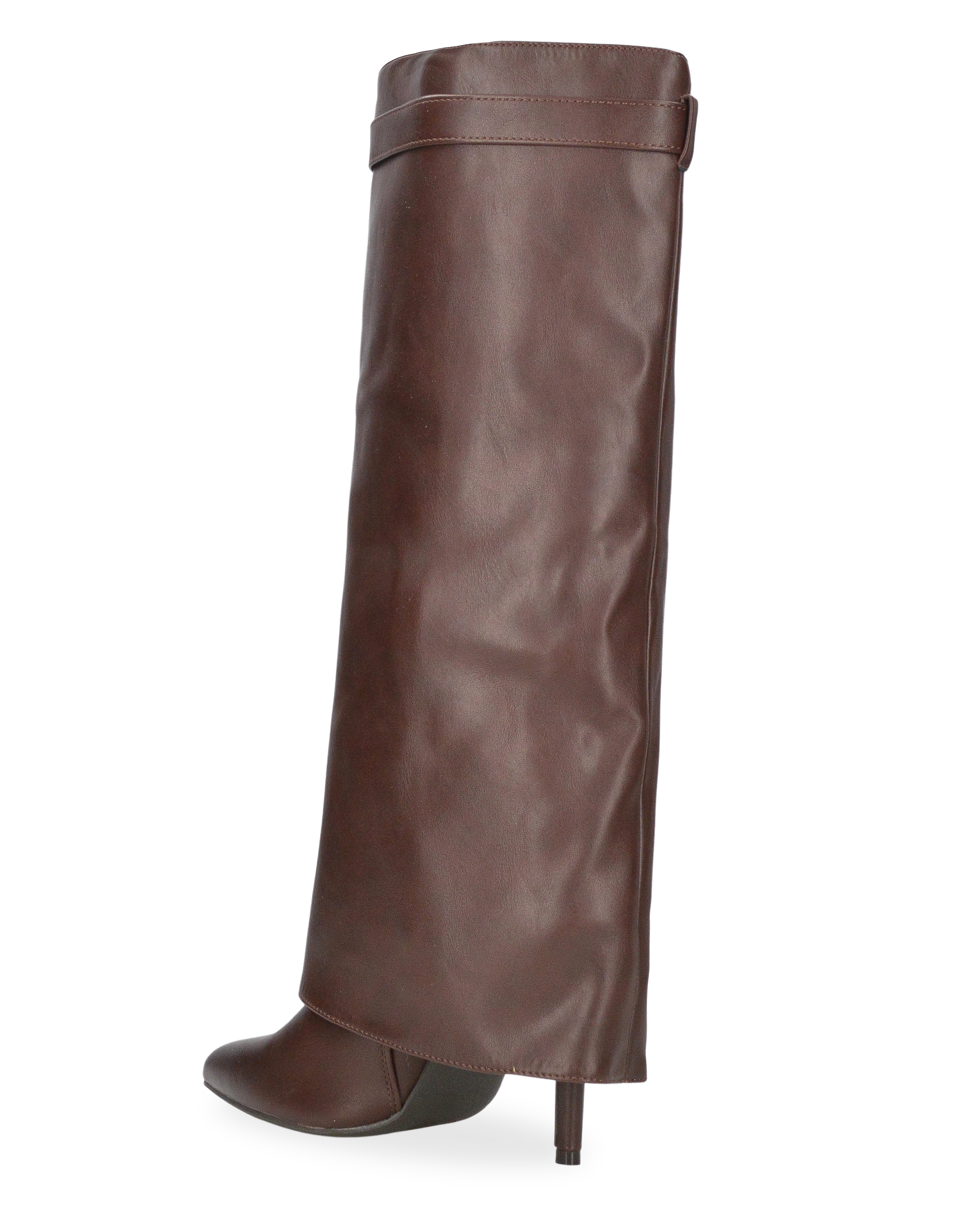 LALITA - brown tall boots with fold-over cuff and gold decoration