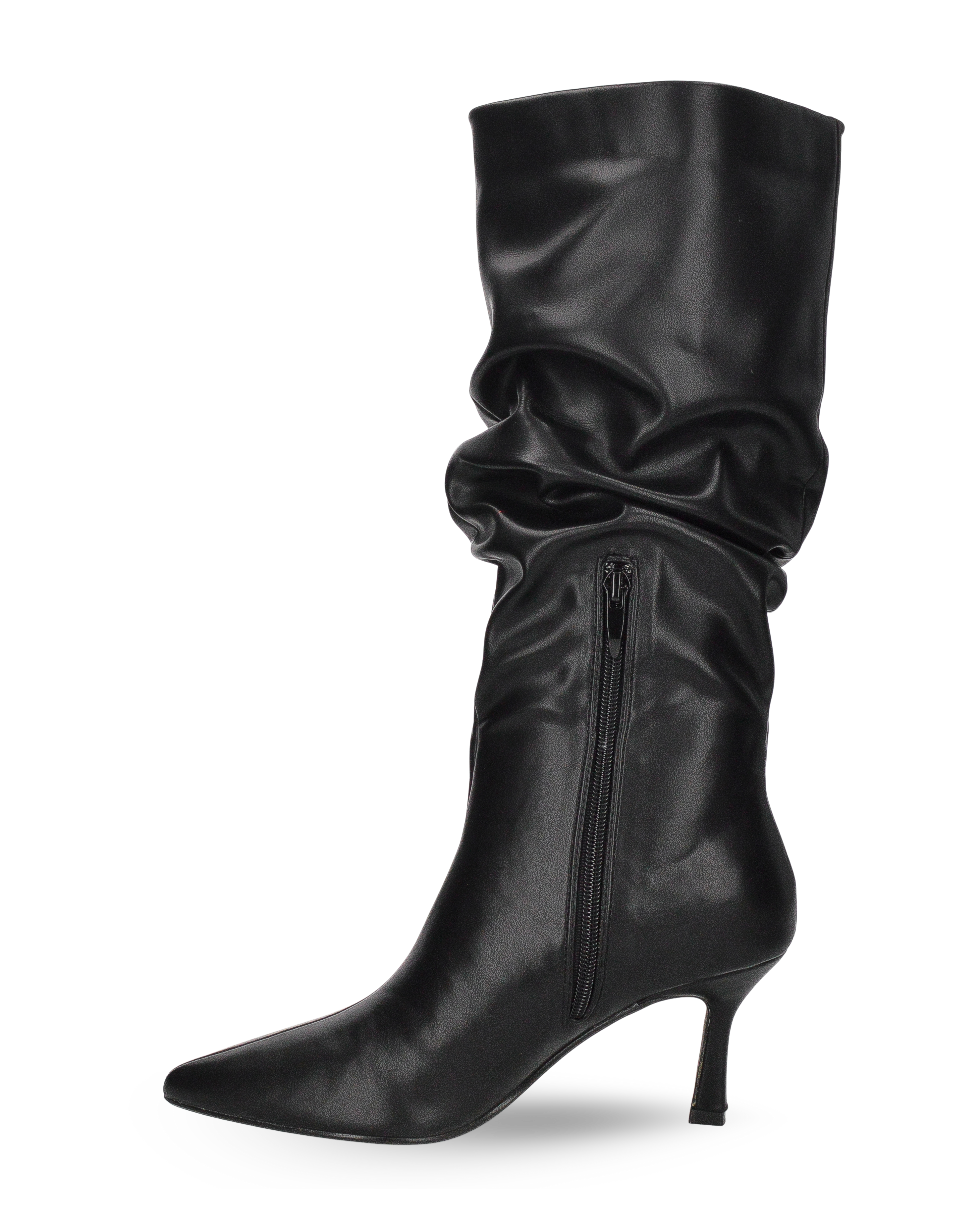 GRACY - tall slouchy boot with tapered toe in black faux leather