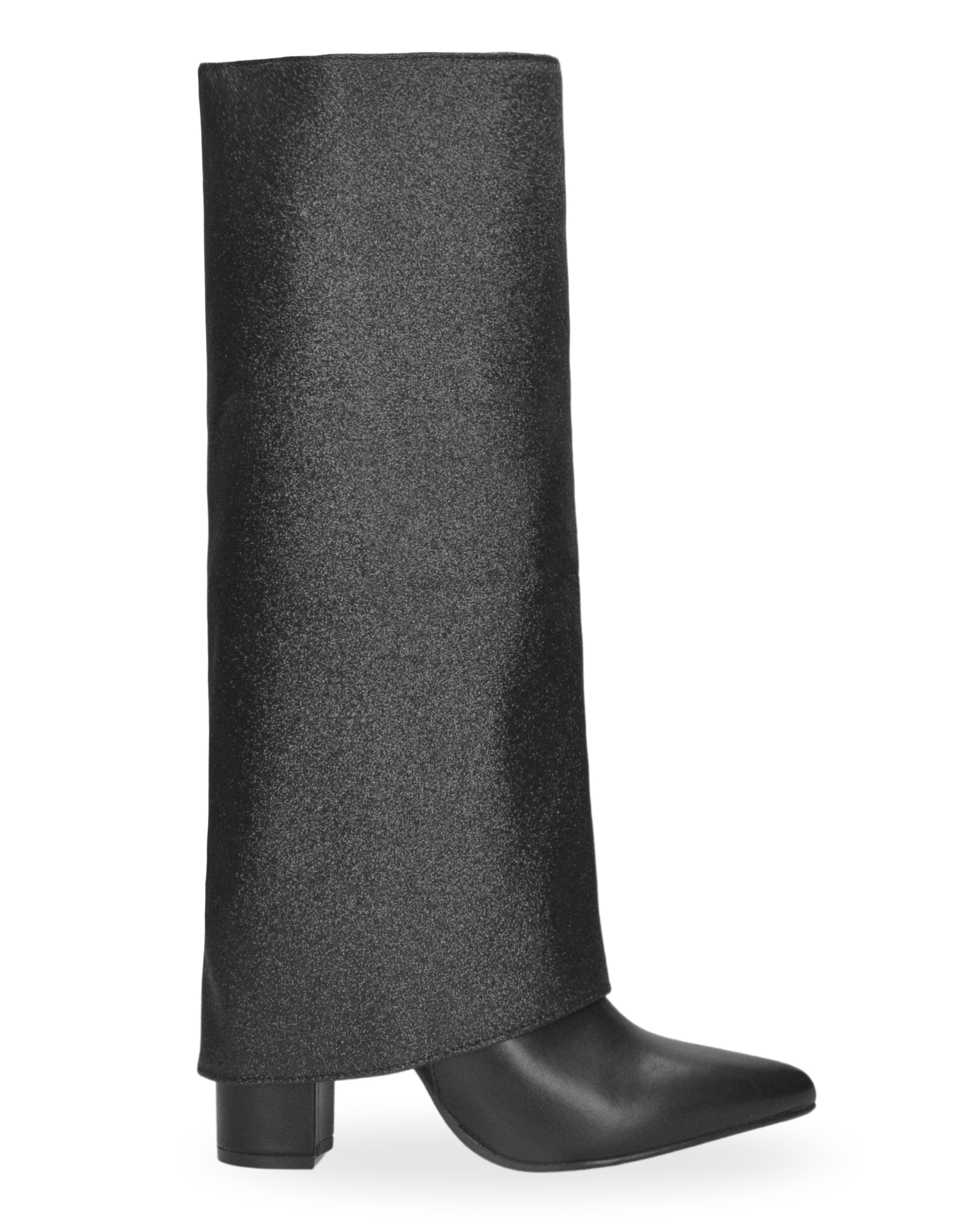 RIKA - 2-in-1 black faux leather boots with glitter shaft