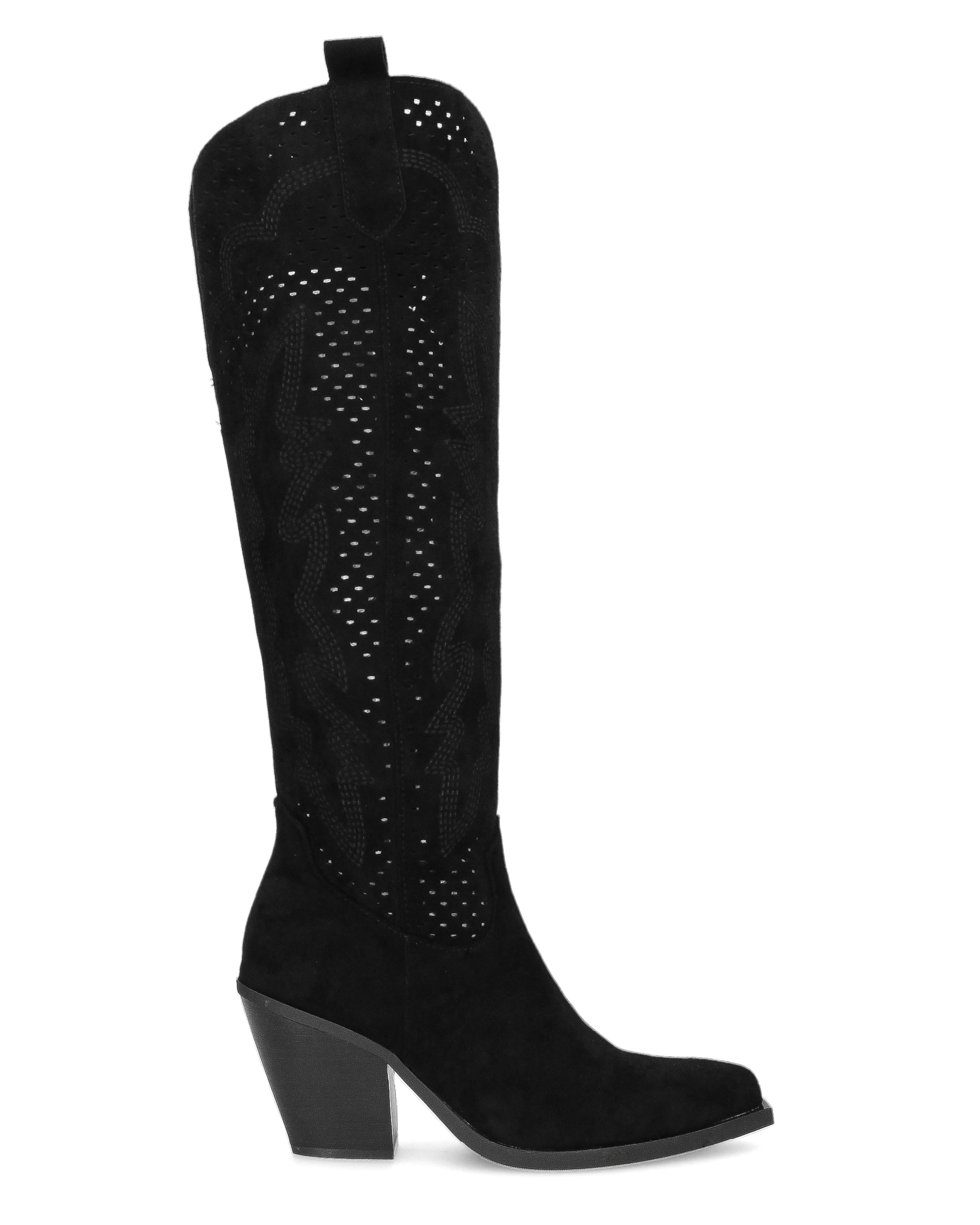 ROWEN - black suede knee-high boots with perforated shaft