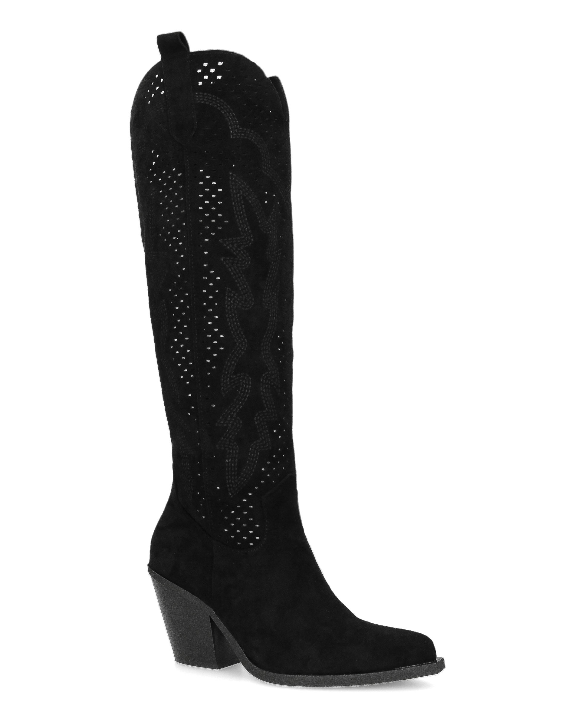 ROWEN - black suede knee-high boots with perforated shaft