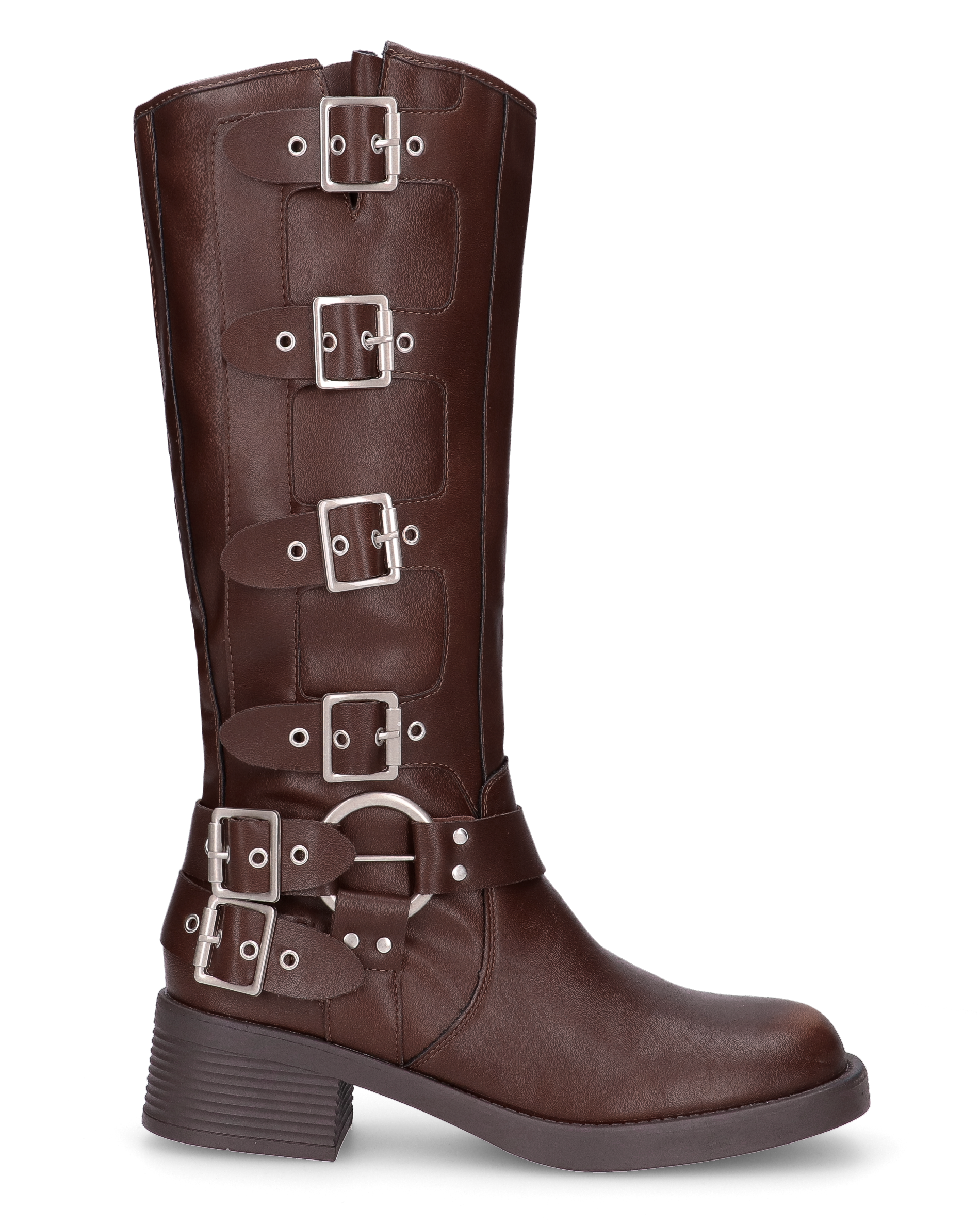 SHAKIIRA - brown knee-high boots with straps and buckles