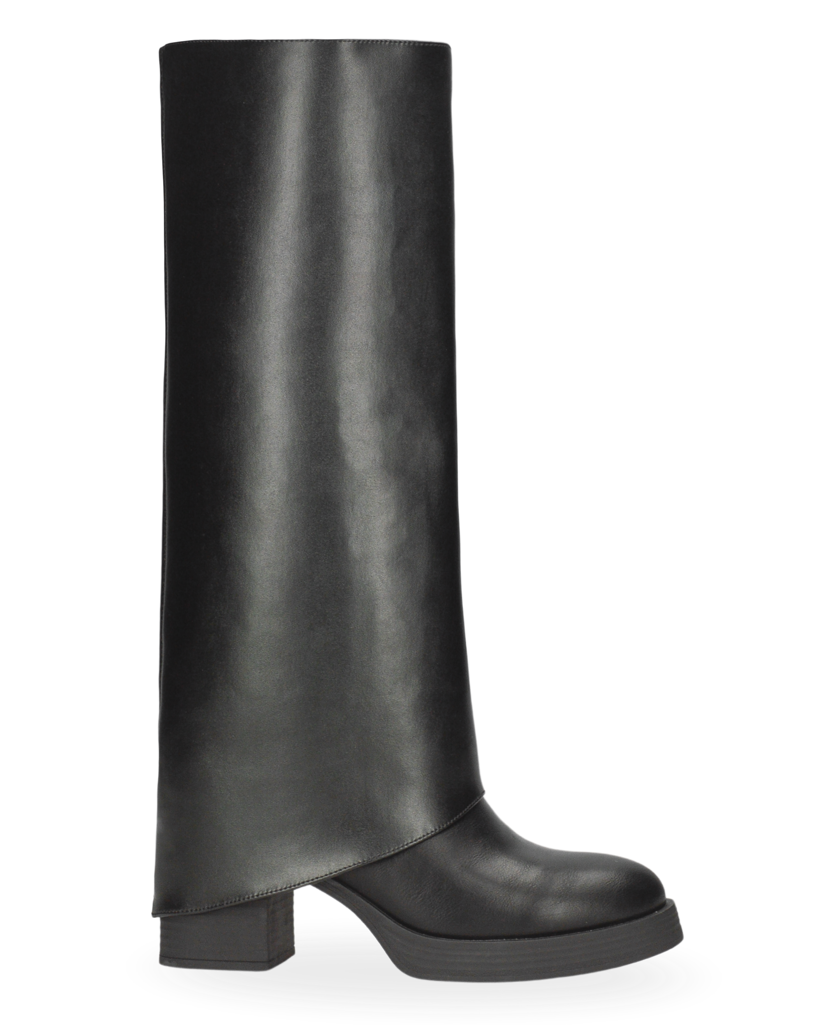 SIENNA - 2-in-1 black faux leather boots with stretch fabric