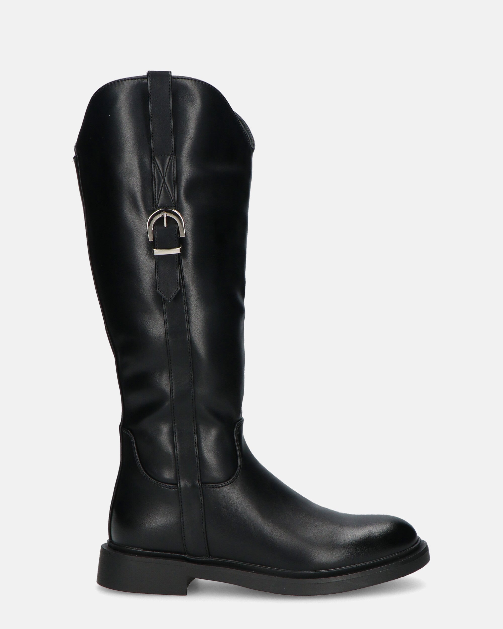 SOFIA - Black Knee-High Boots with Side Zip and Strap