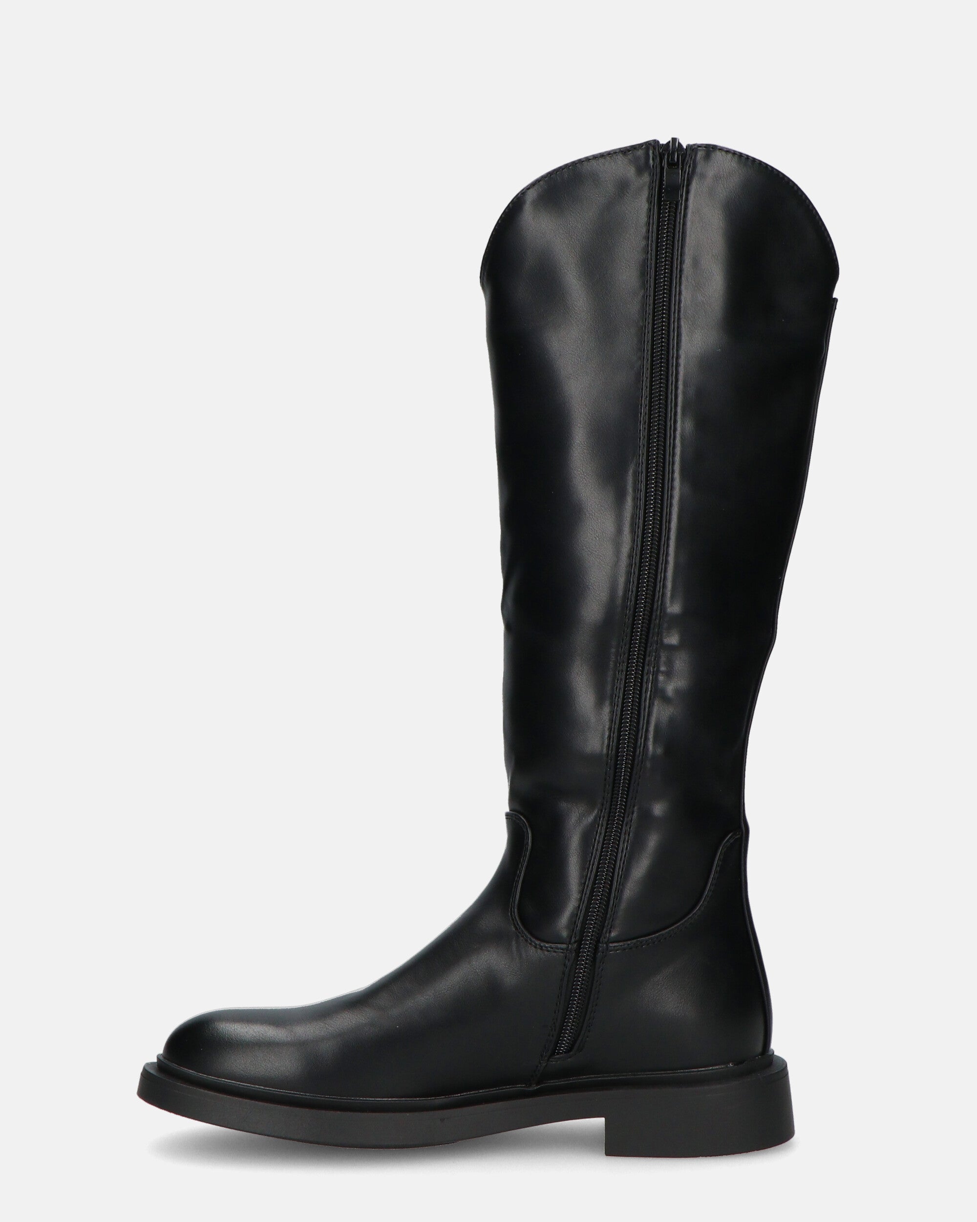 SOFIA - Black Knee-High Boots with Side Zip and Strap