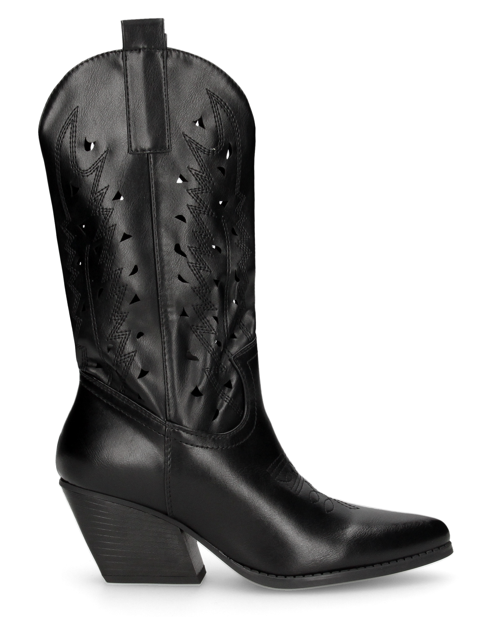 VITA - black perforated Western boots with side zip