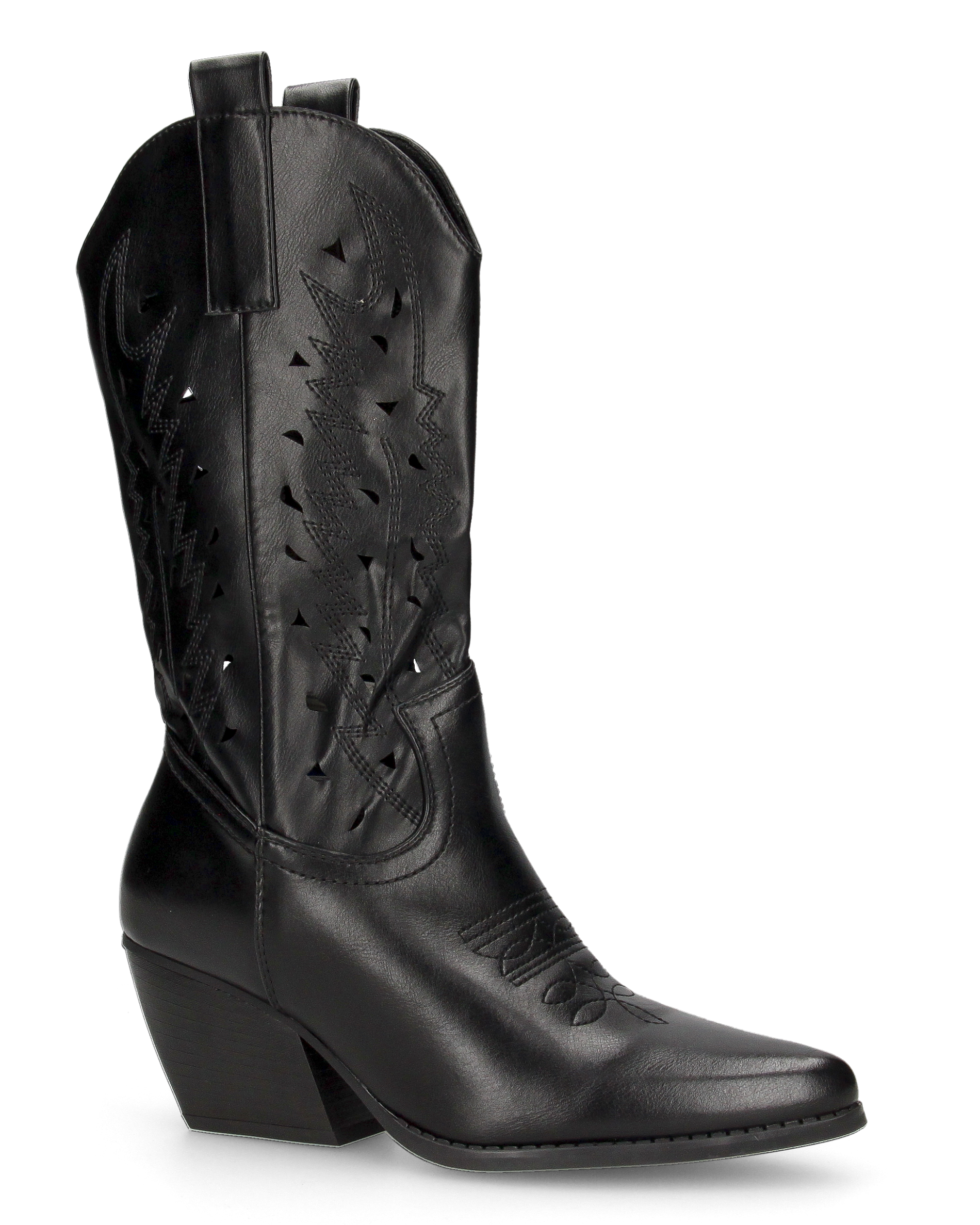 VITA - black perforated Western boots with side zip
