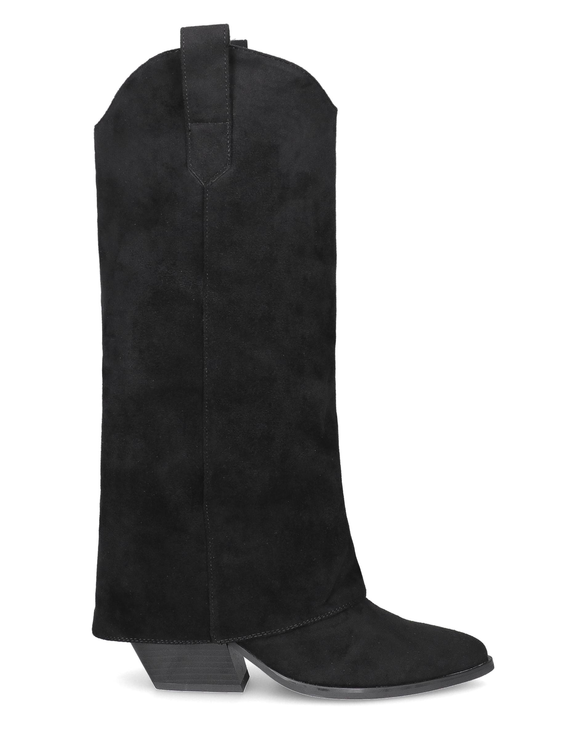 VENUS - black faux suede tall boots with turn-down cuff