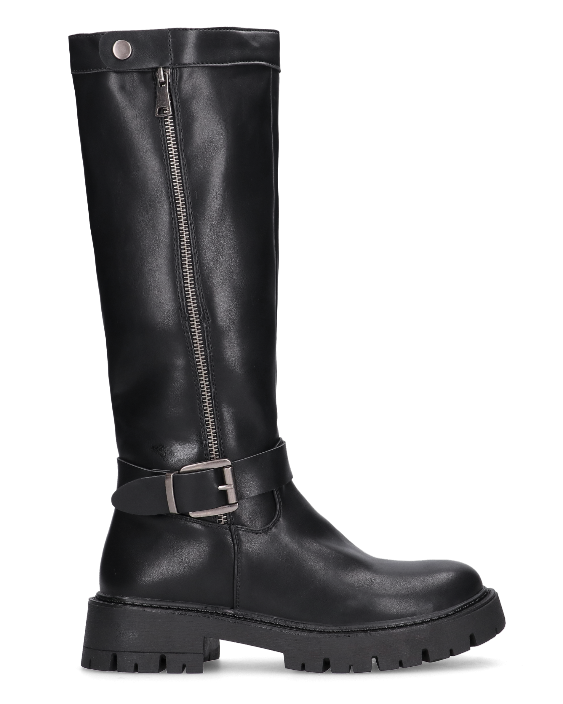 VIKA - black tall boots with belt, zip and snap button