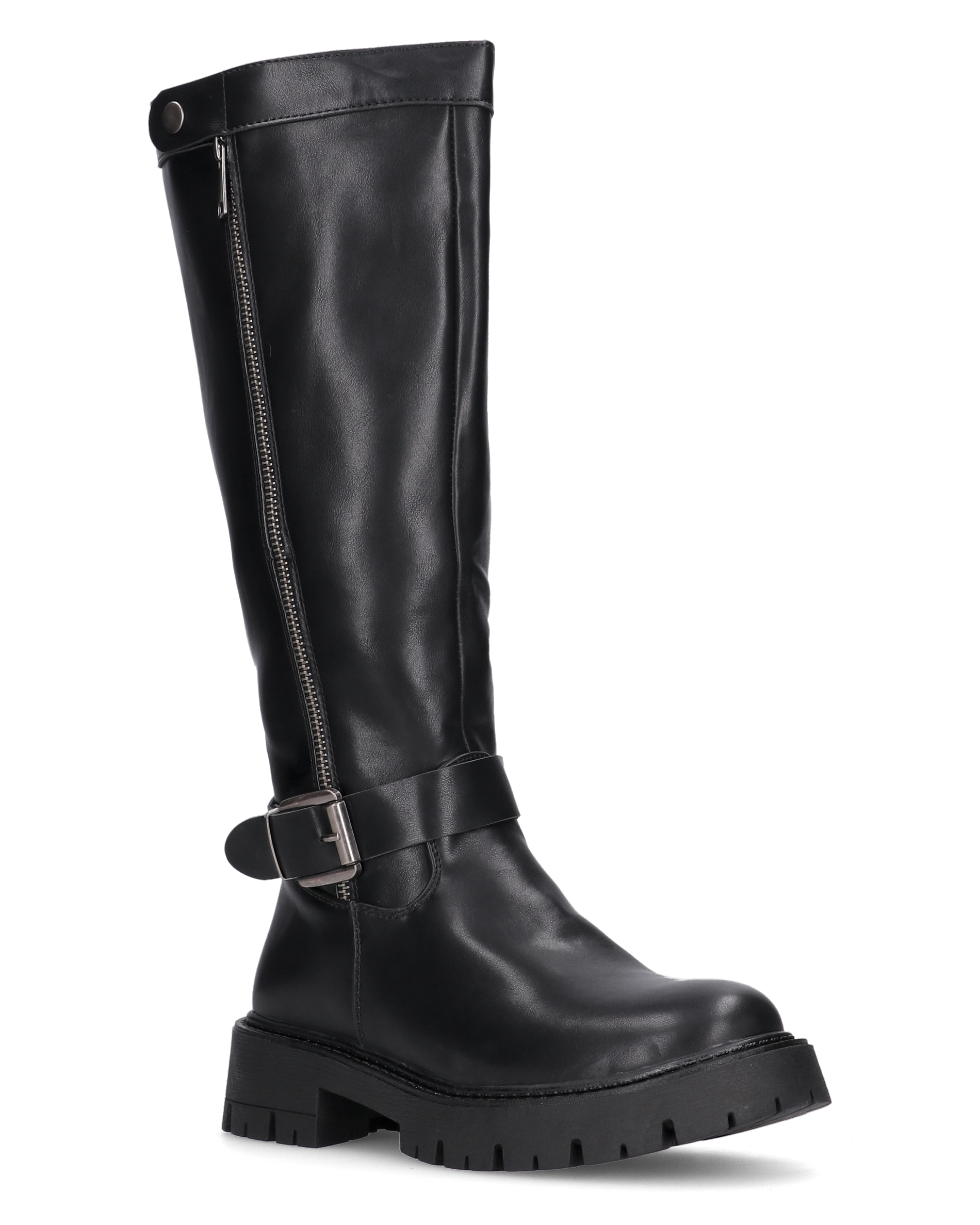 VIKA - black tall boots with belt, zip and snap button