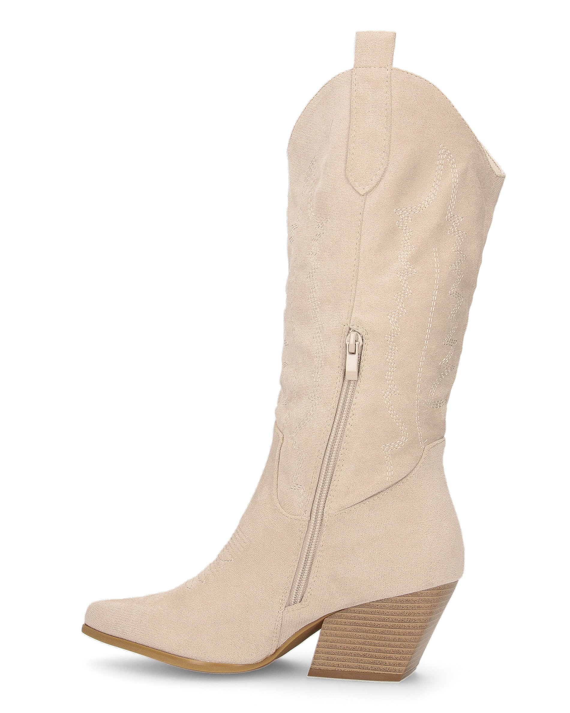 VITA - light beige suede Western boots with embroidery and zip