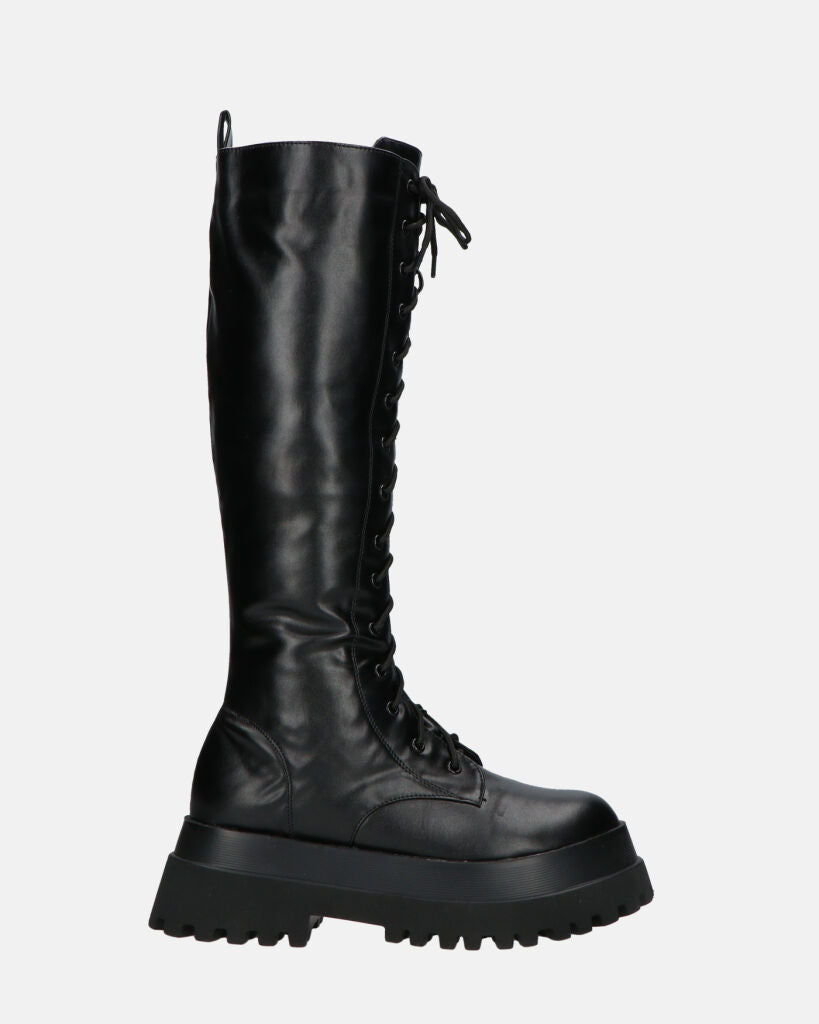RENATHA - black tall lace-up boots