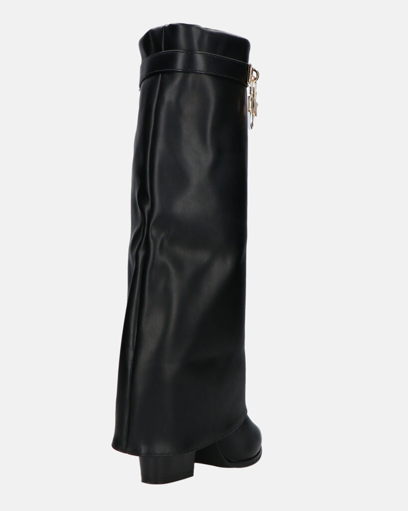 KAARINA - black knee-high boot with turn-down cuff