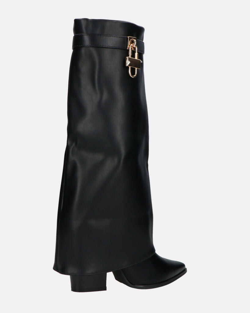KAARINA - black knee-high boot with turn-down cuff