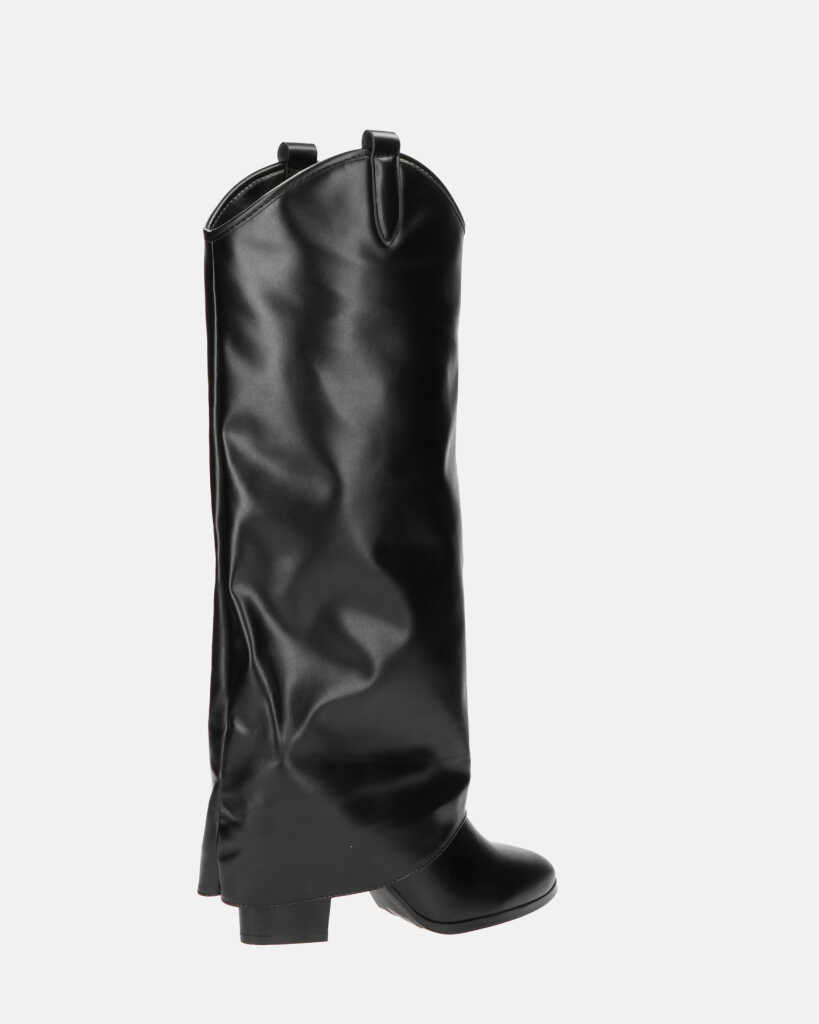 KEZIA - black high boot with turn-down cuff