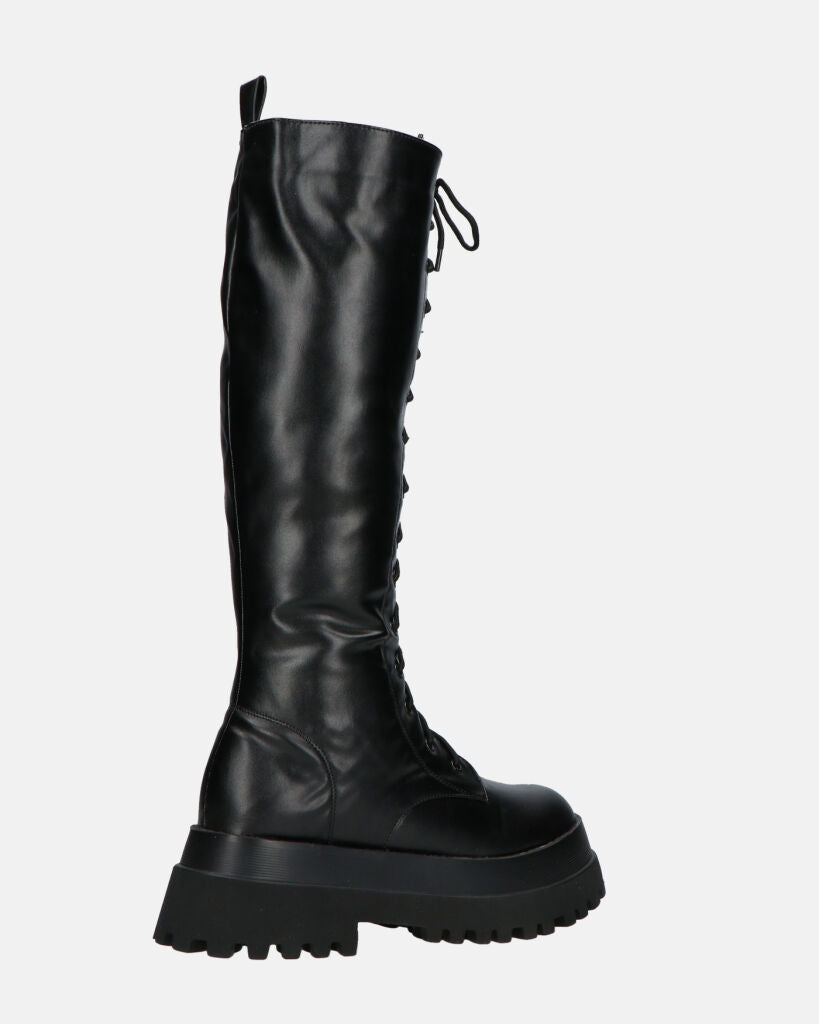 RENATHA - black tall lace-up boots